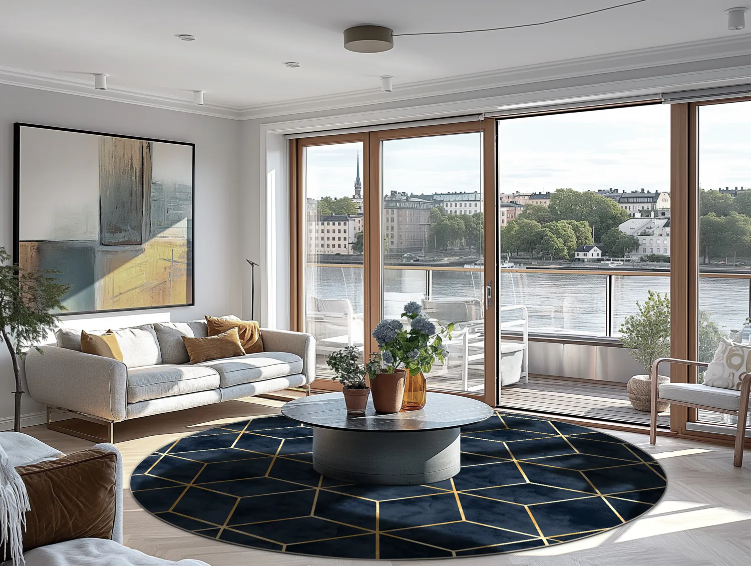 Rundt tæppe - Remy (mørkeblå)