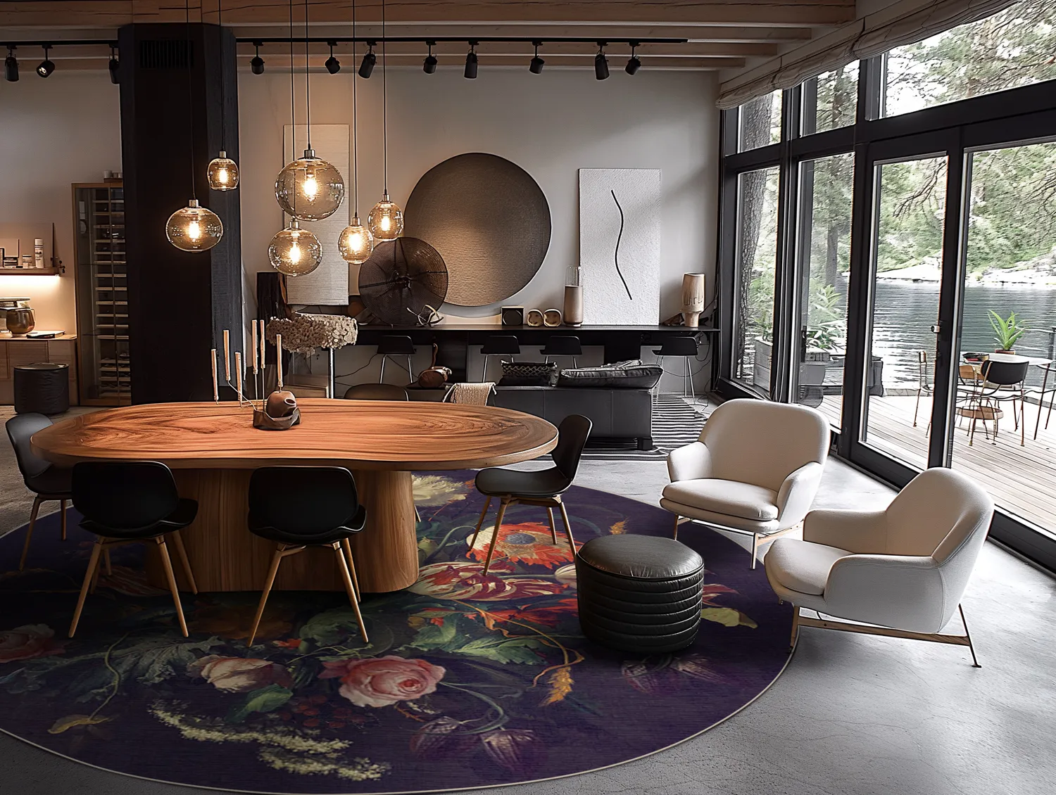 Rundt tæppe - Rich Flowers (multi)