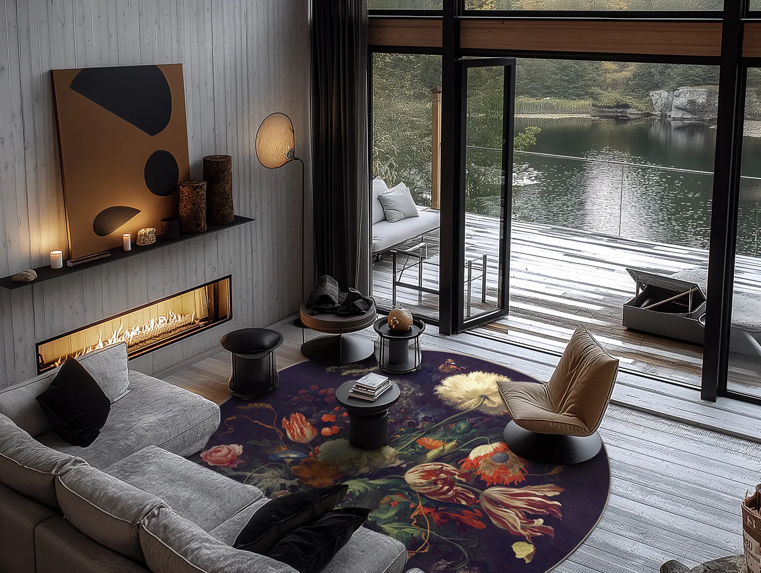 Rundt tæppe - Rich Flowers (multi)