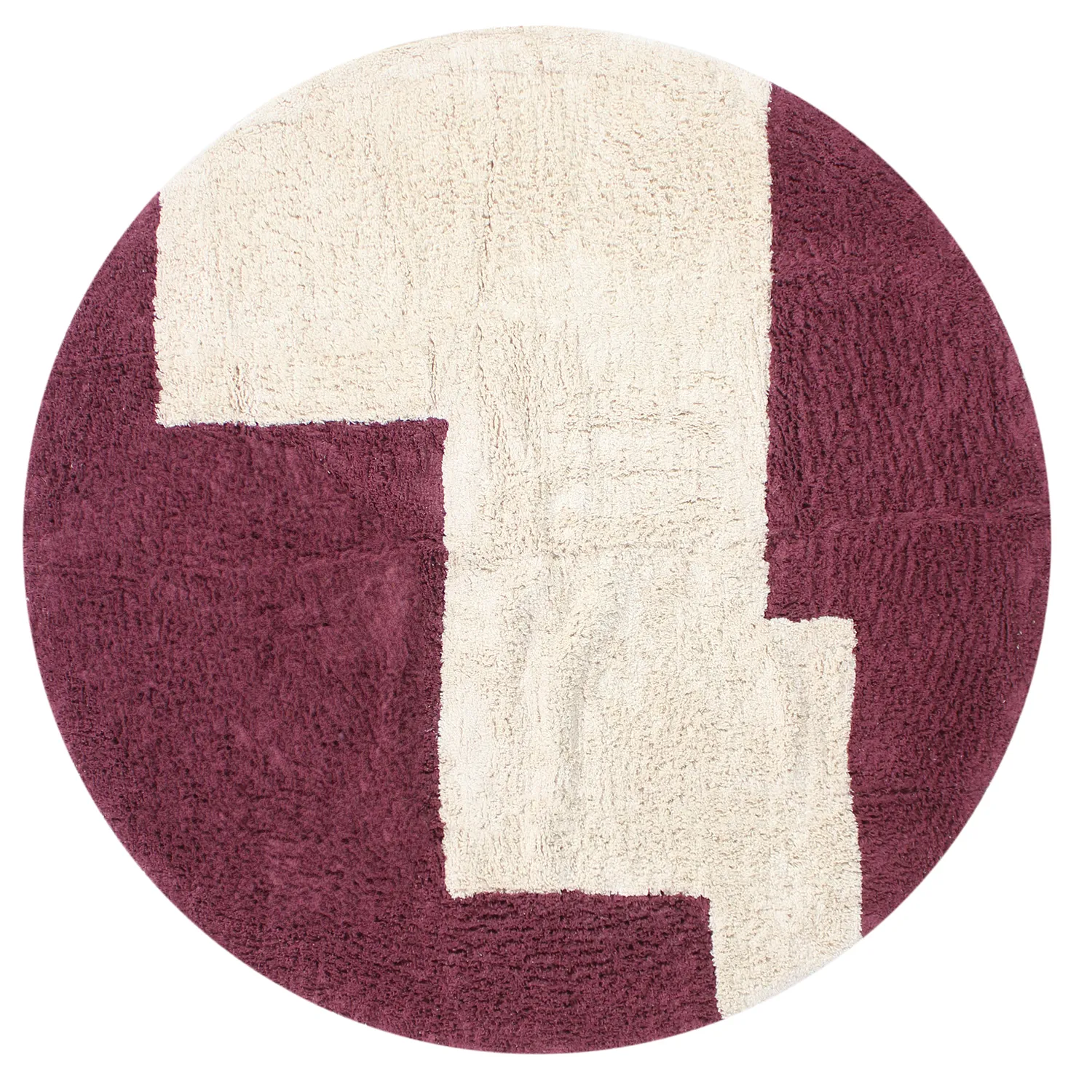 Runde tæpper - Ricco Natural Cotton Shaggy (offwhite/bordeaux)