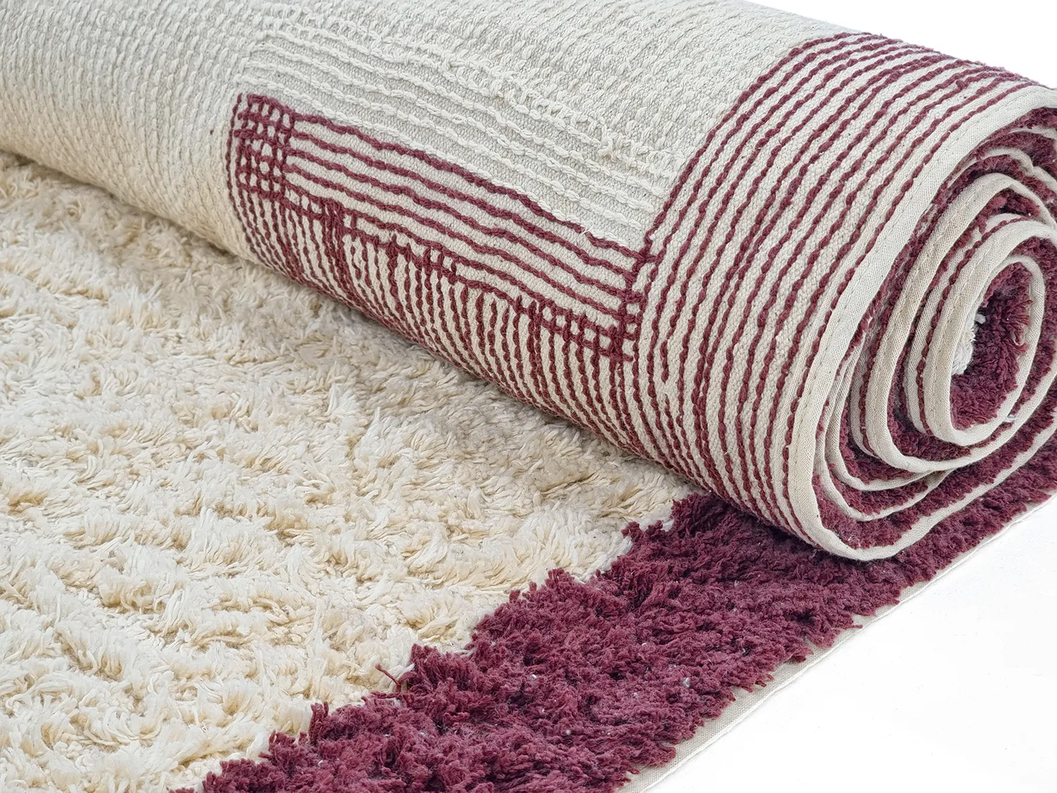 Runde tæpper - Ricco Natural Cotton Shaggy (offwhite/bordeaux)