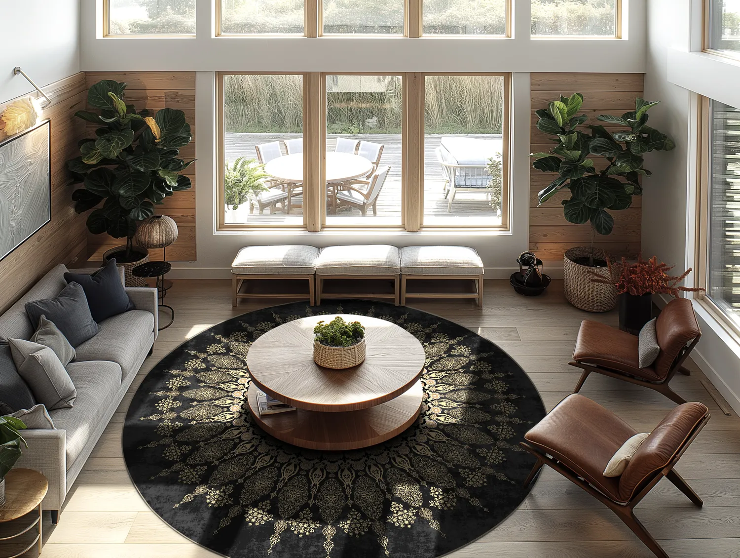 Rundt tæppe - Sandrigo (sort/guld)