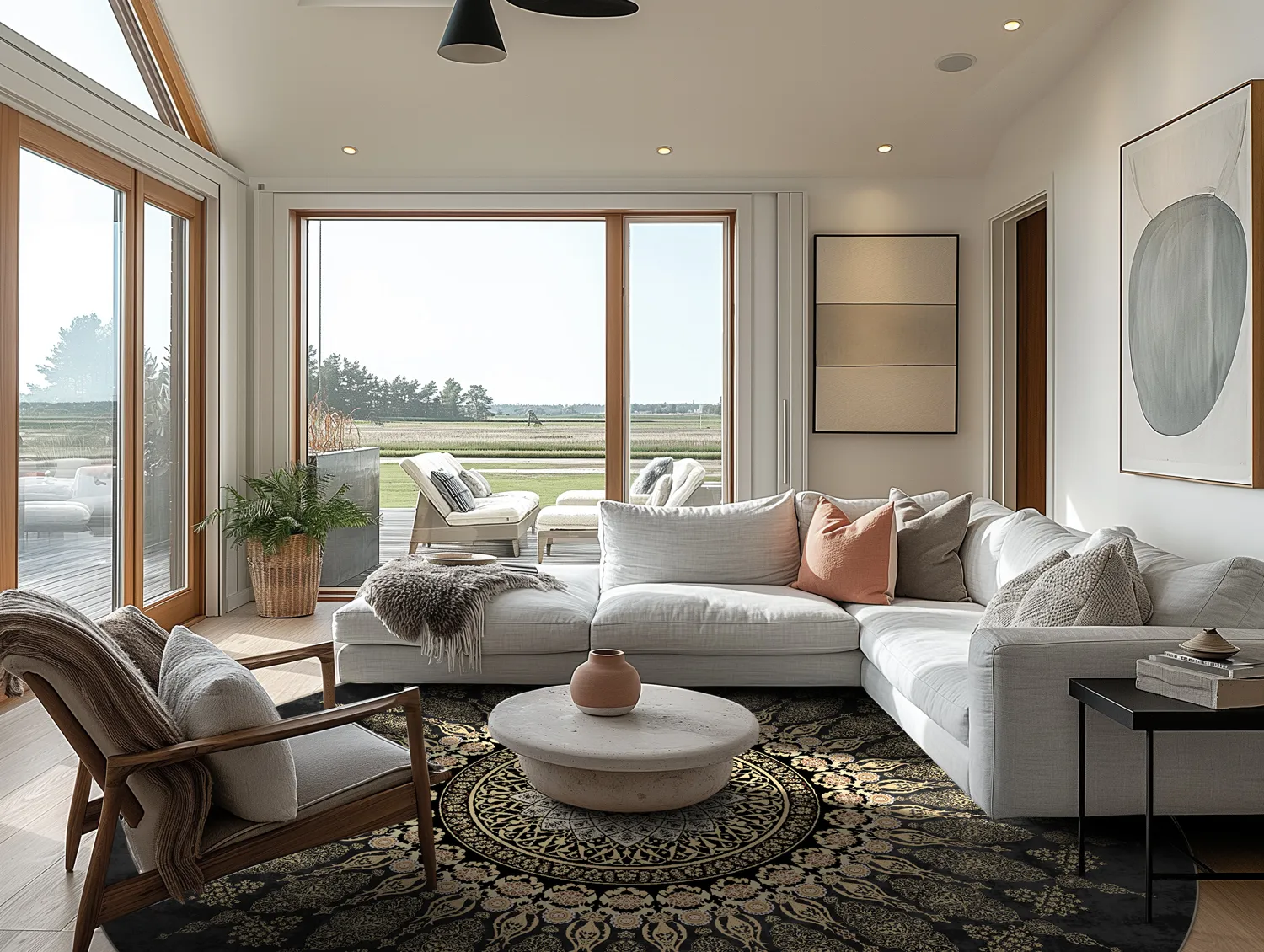 Rundt tæppe - Sandrigo (sort/guld)