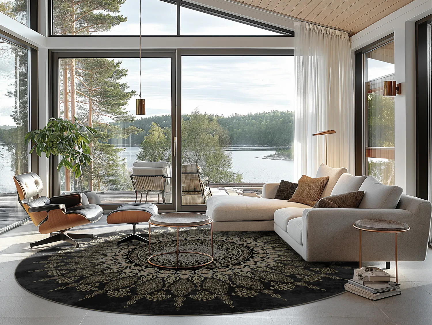 Rundt tæppe - Sandrigo (sort/guld)