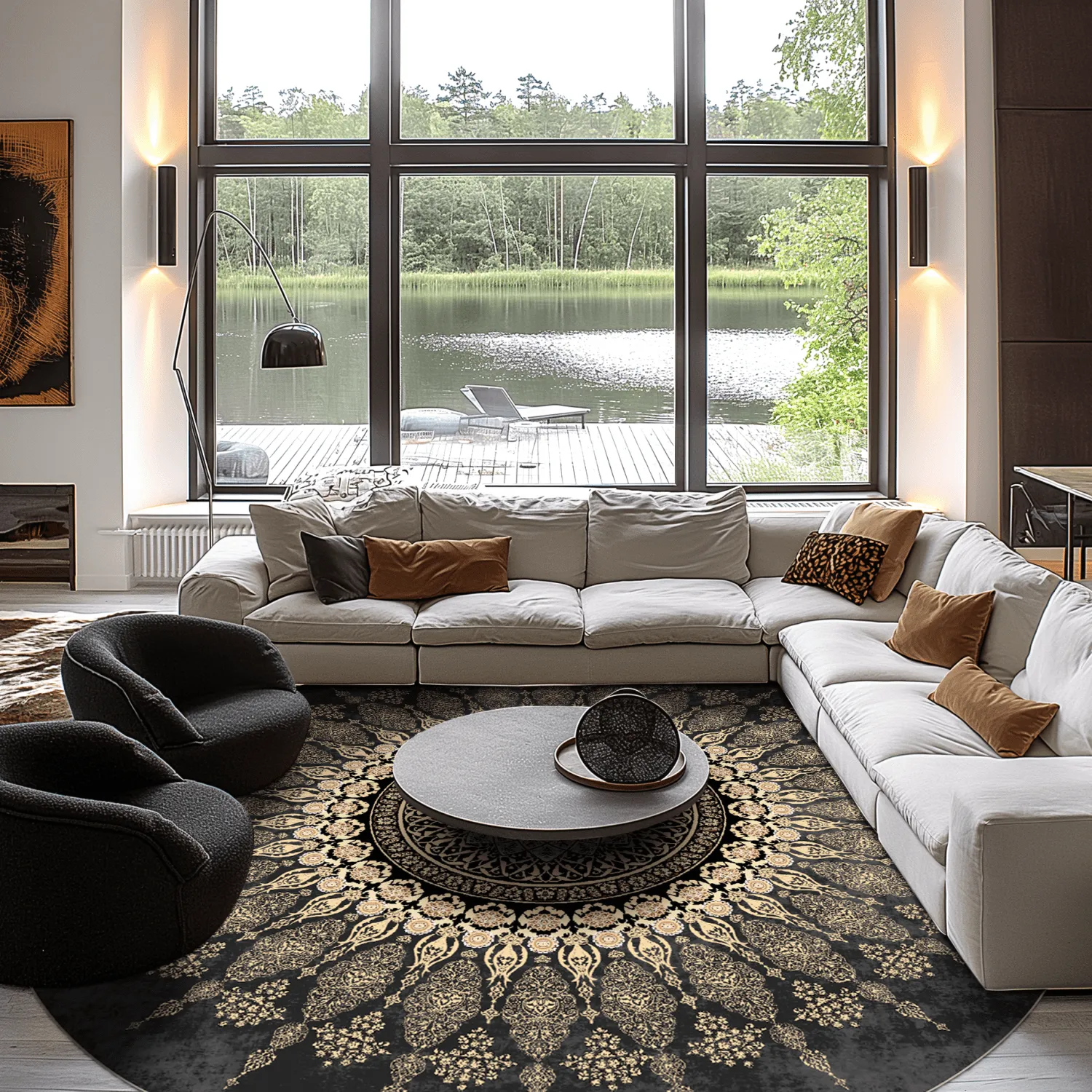 Rundt tæppe - Sandrigo (sort/guld)