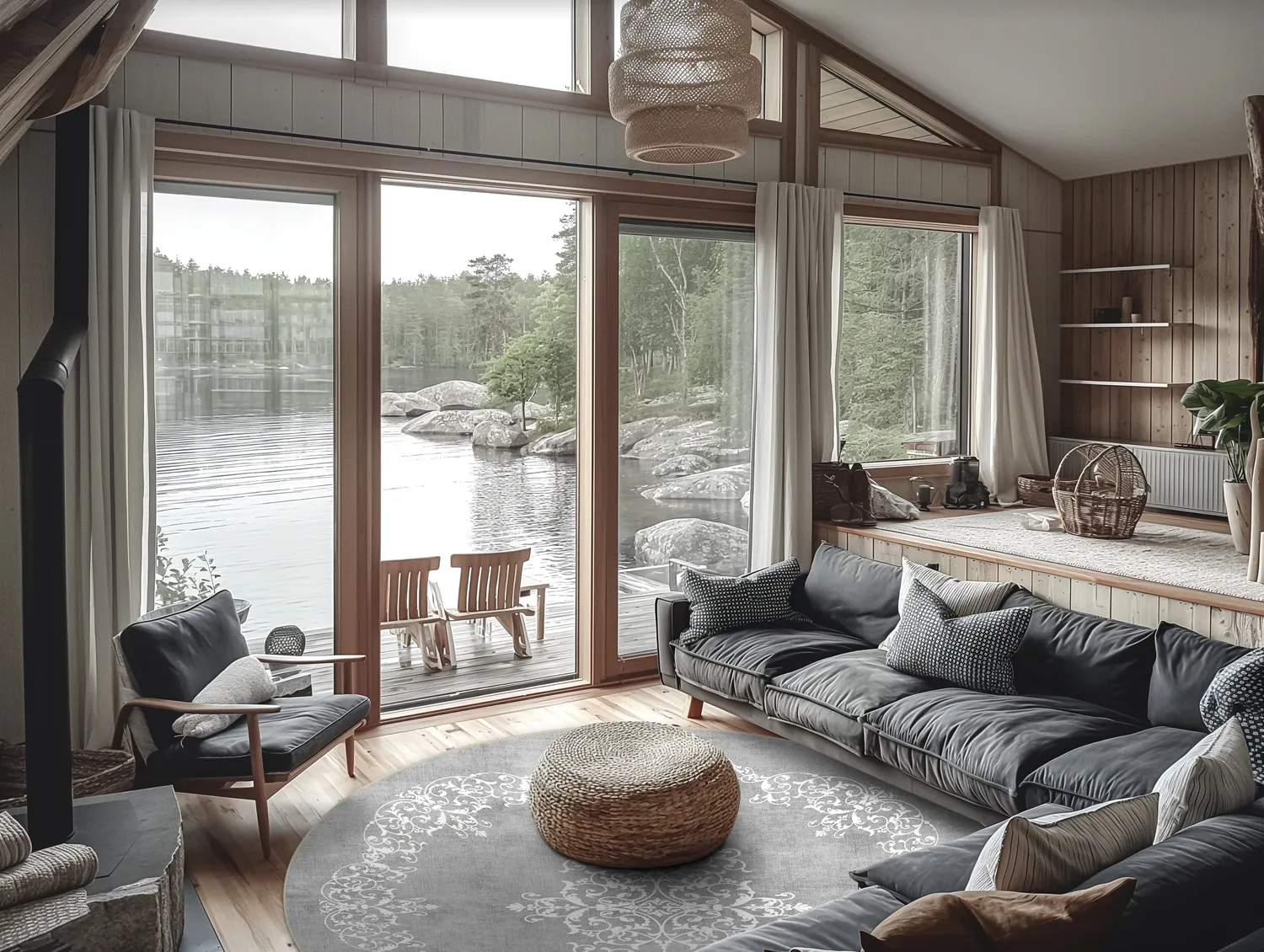 Rundt tæppe - Santi (grå/hvid)