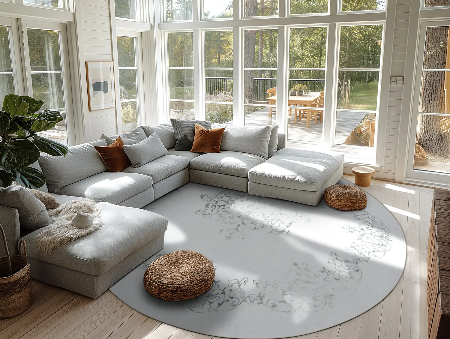 Rundt tæppe - Santi (hvid/grå)