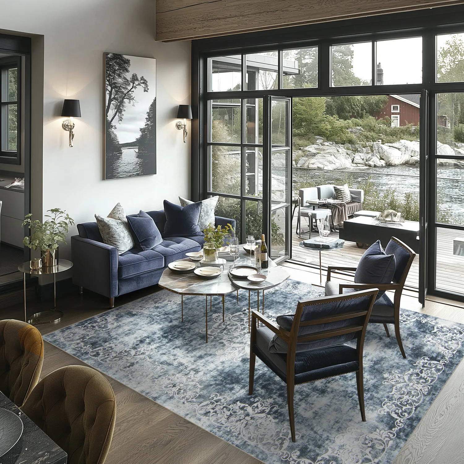 Wilton-tæppe - Santi (blålig grå/hvid)