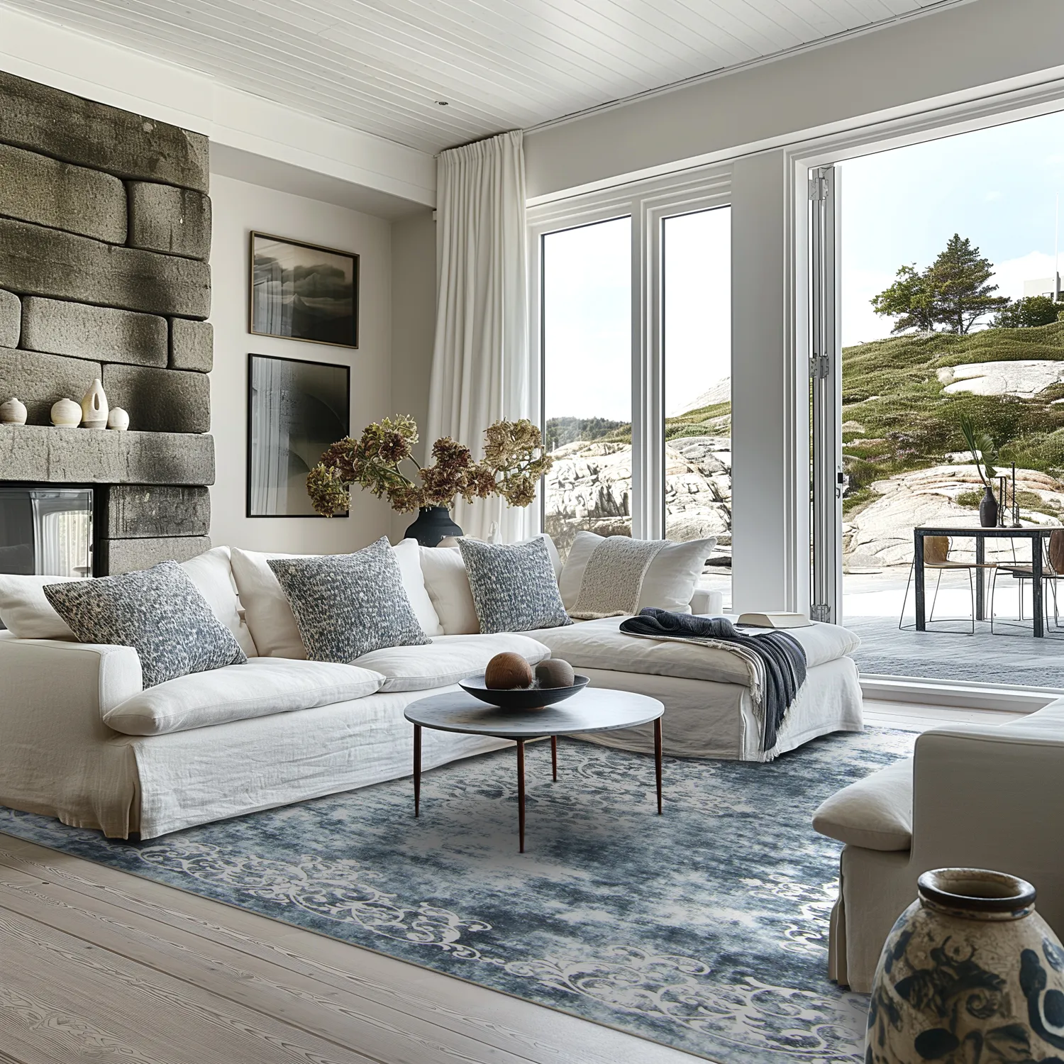 Wilton-tæppe - Santi (blålig grå/hvid)