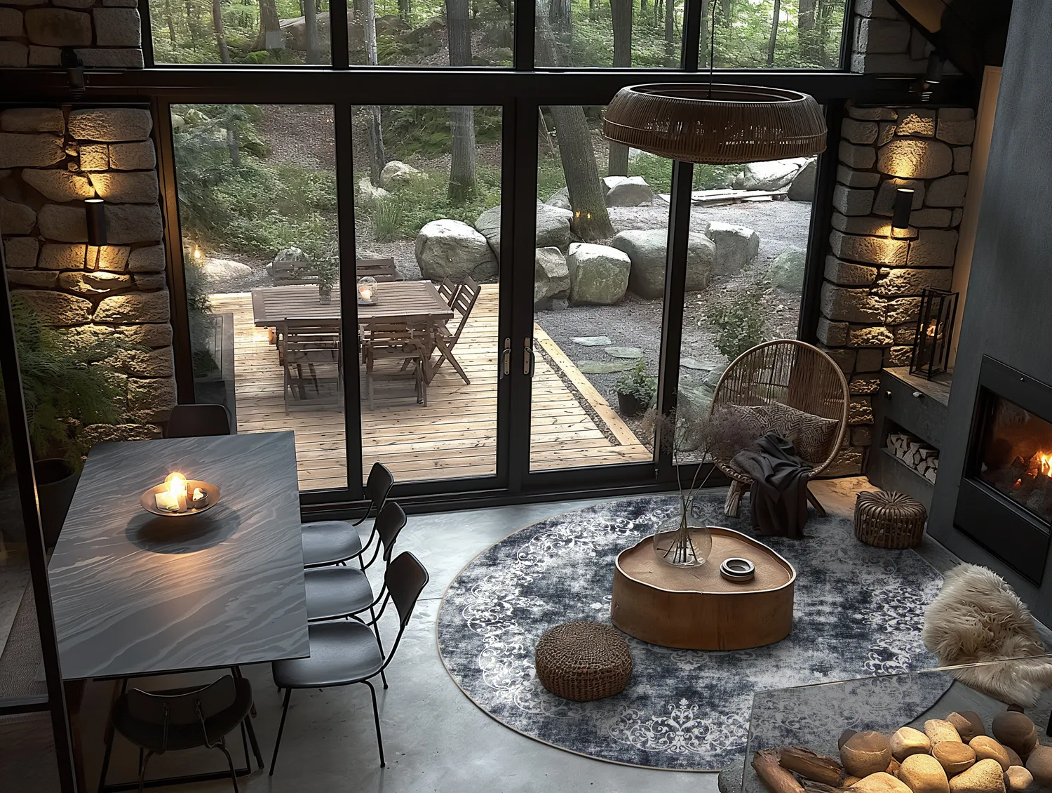 Rundt tæppe - Santi (blålig grå/hvid)