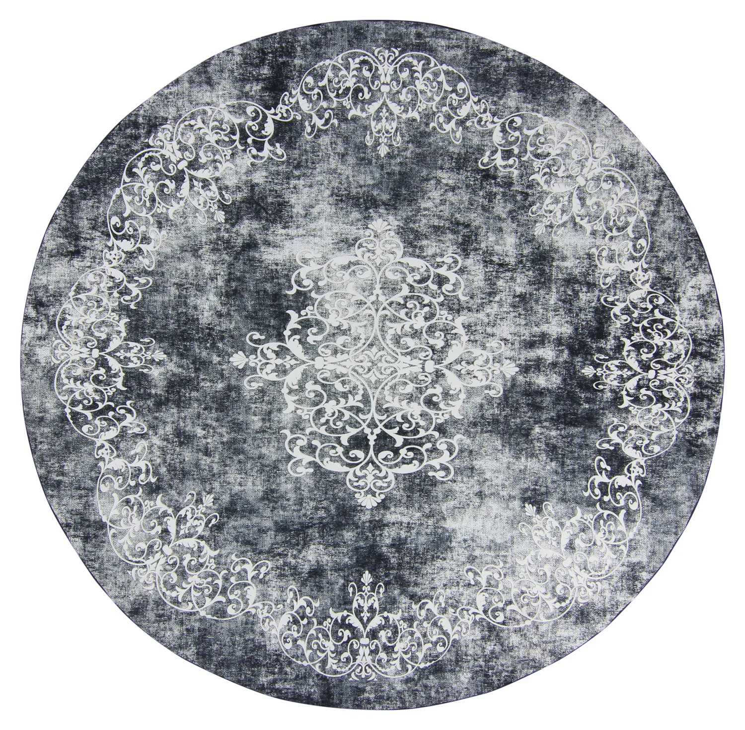 Rundt tæppe - Santi (blålig grå/hvid)