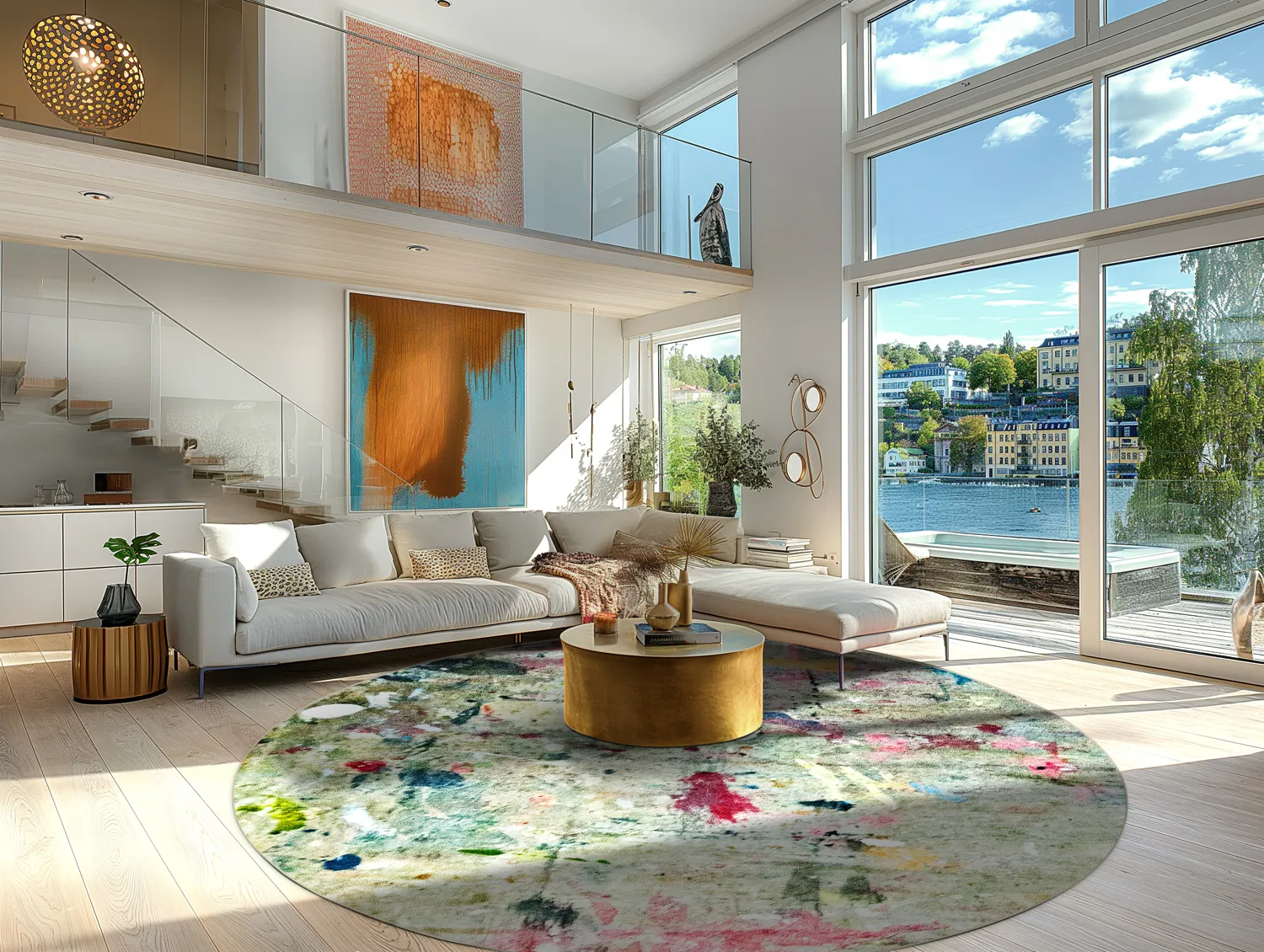 Rundt tæppe - Satriano (grå/multi)