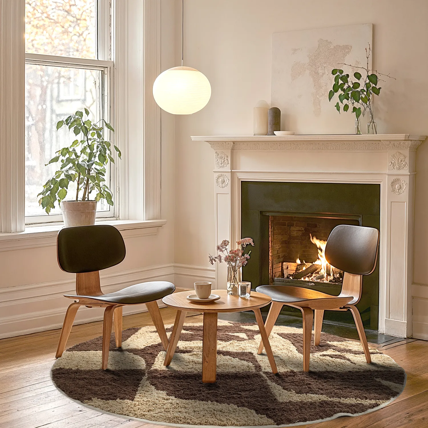 Rundt tæppe - Siberia Natural Cotton Shaggy (beige/brun)