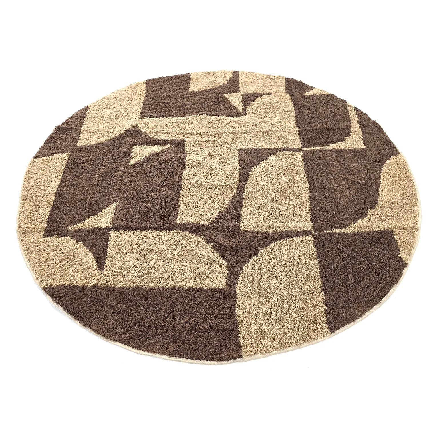 Rundt tæppe - Siberia Natural Cotton Shaggy (beige/brun)