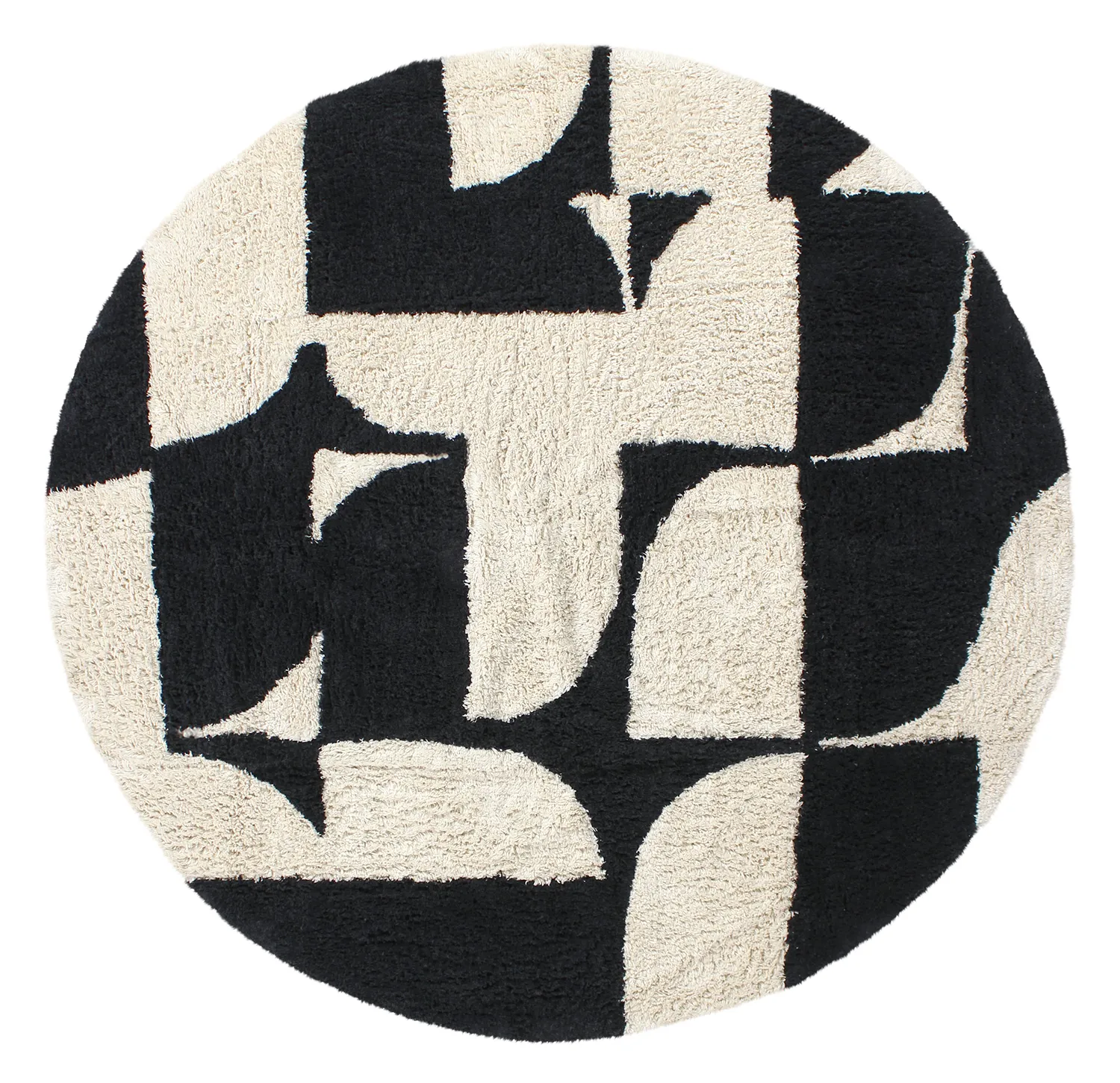 Runde tæpper - Siberia Natural Cotton Shaggy (offwhite/sort)