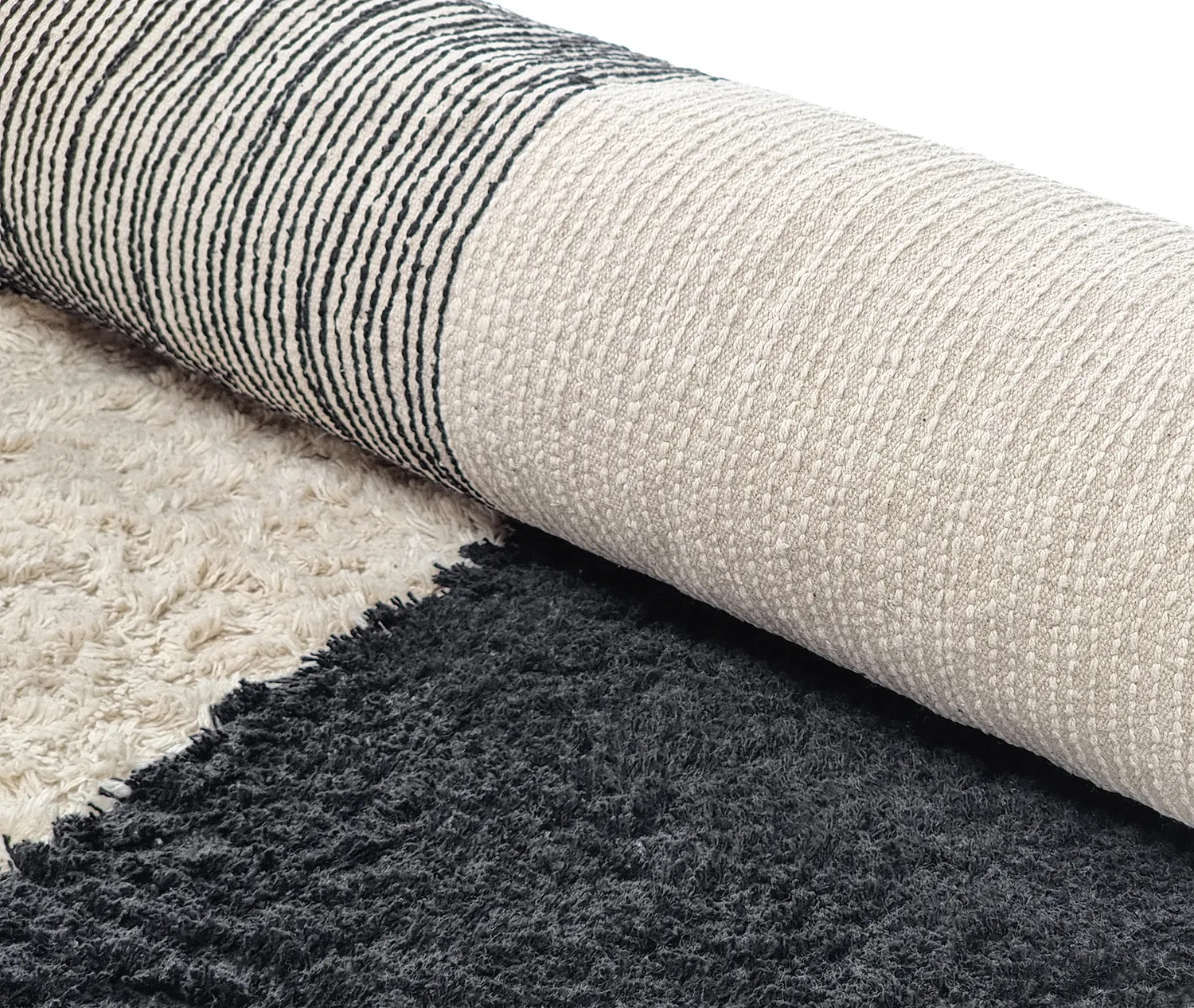 Runde tæpper - Siberia Natural Cotton Shaggy (offwhite/sort)