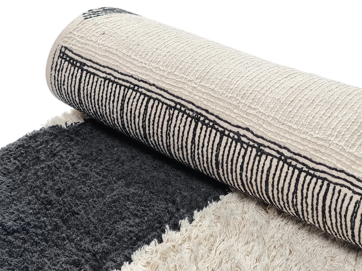 Ryatæpper - Siberia Natural Cotton Shaggy (offwhite/sort)