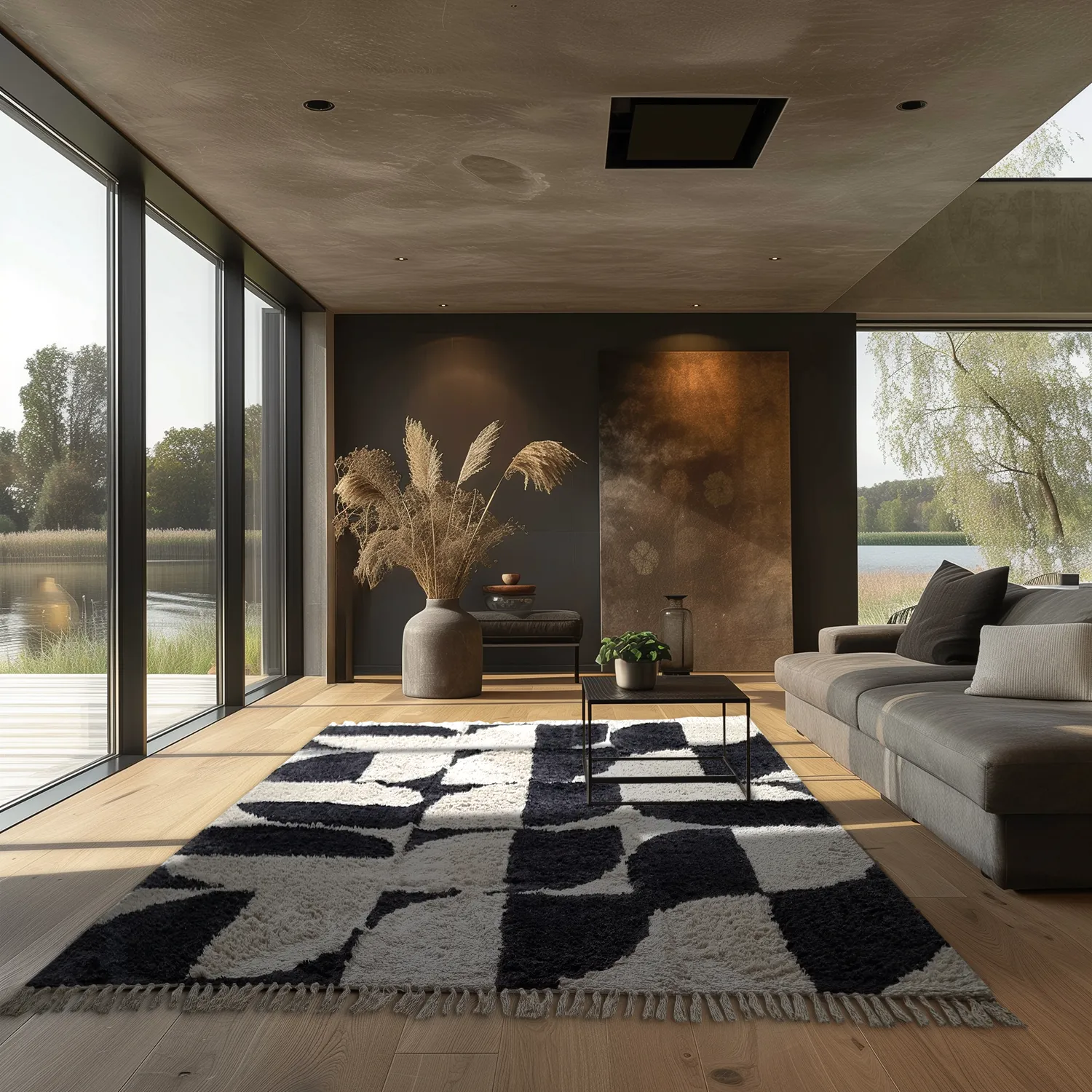 Ryatæpper - Siberia Natural Cotton Shaggy (offwhite/sort)