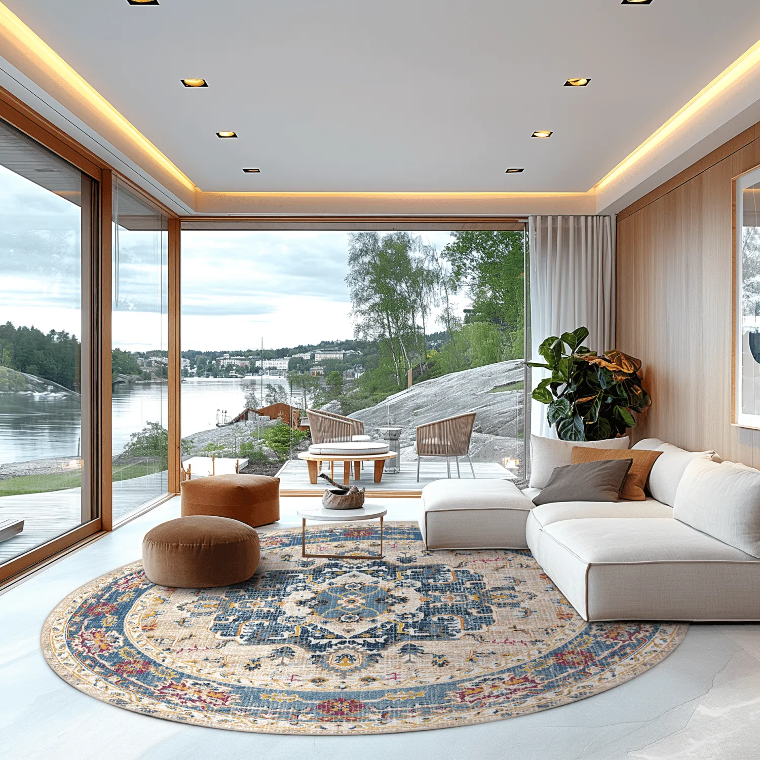 Rundt tæppe - Siliana (blå)