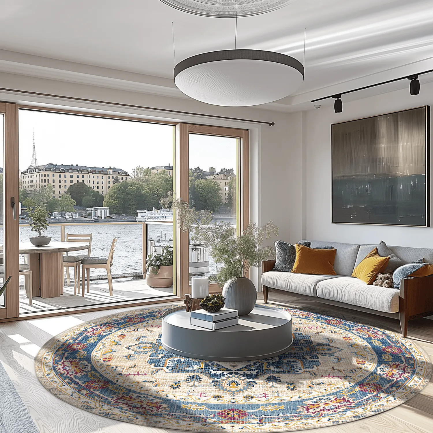 Rundt tæppe - Siliana (blå)