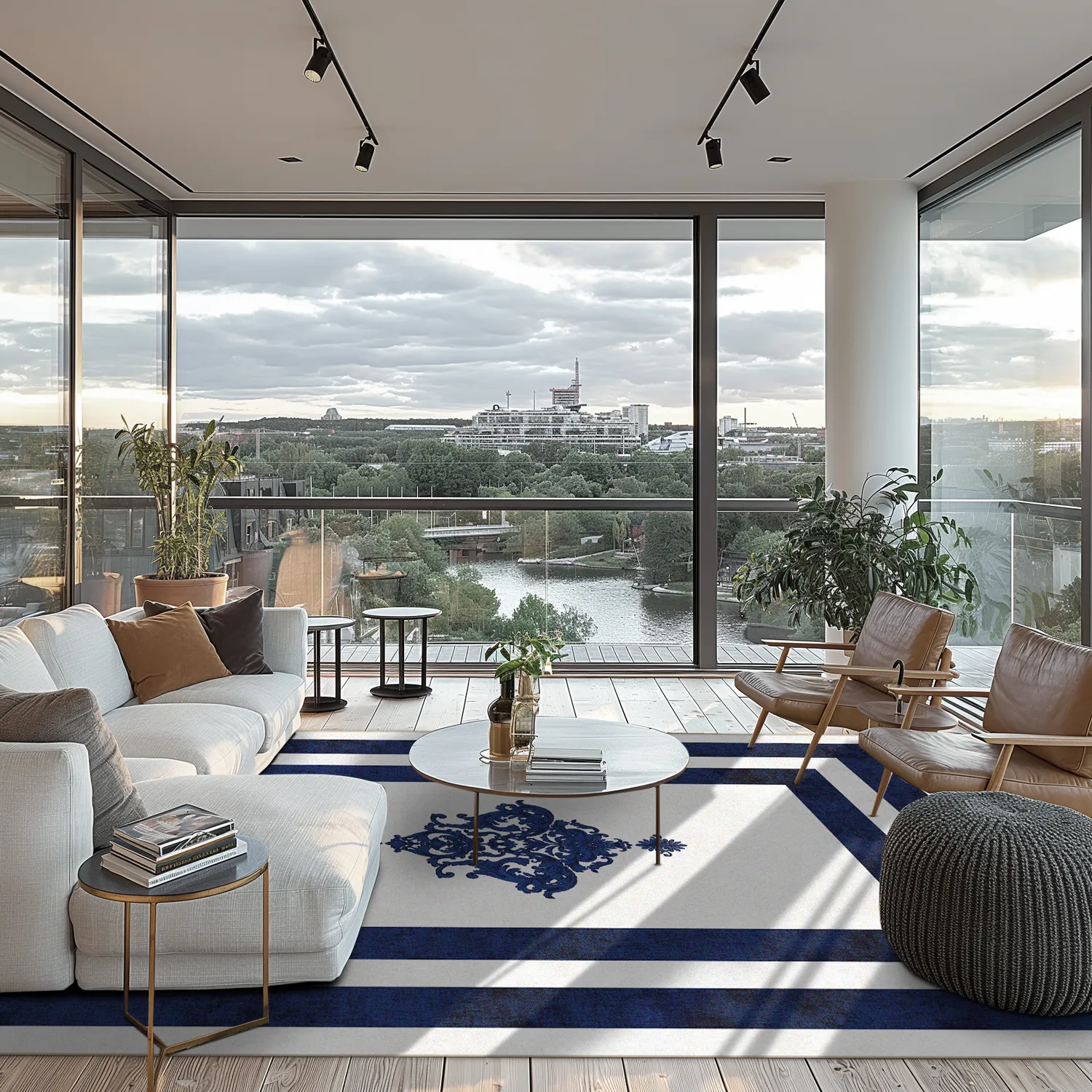 Wilton-tæppe - Soros (blå/hvid)