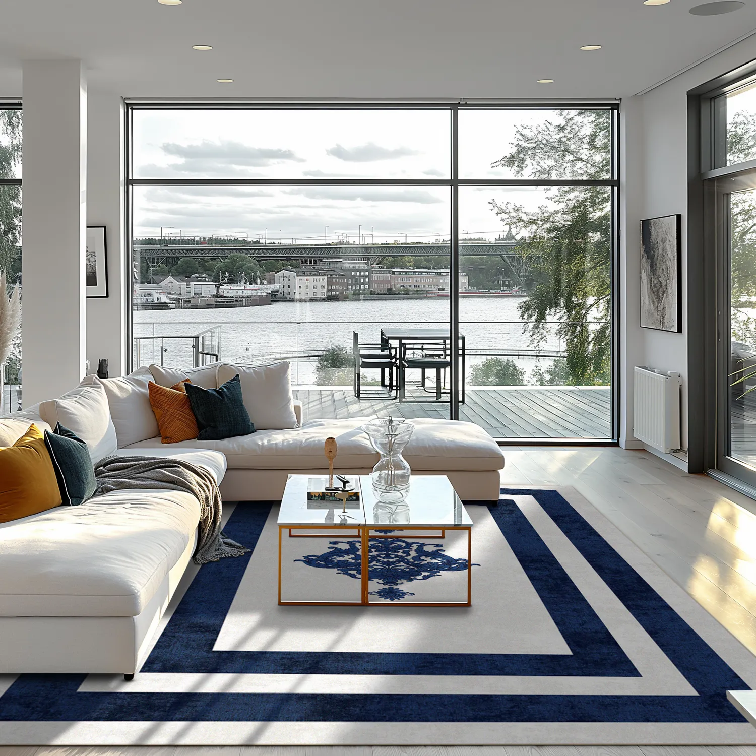 Wilton-tæppe - Soros (blå/hvid)