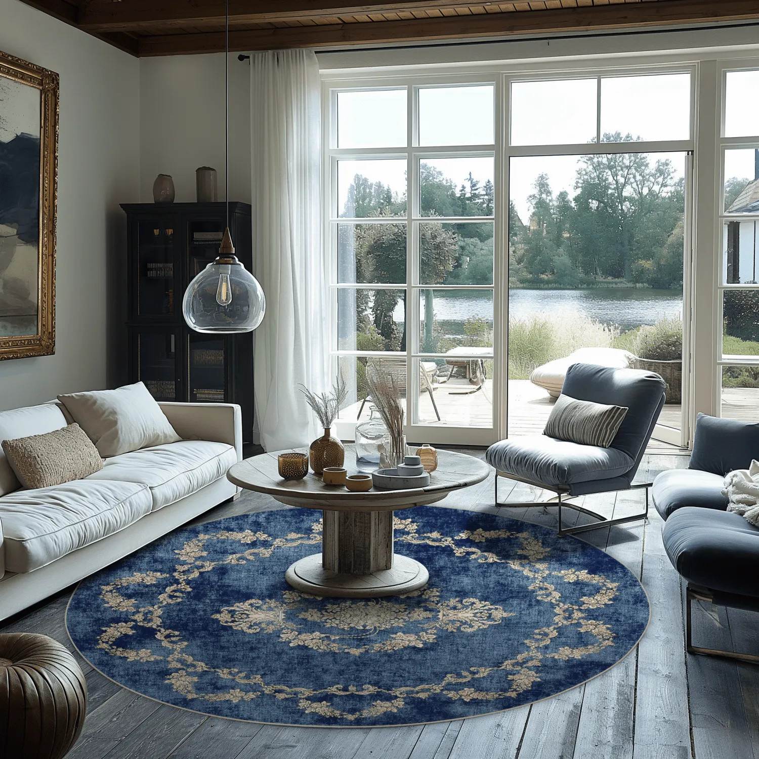 Rundt tæppe - Taknis (blå)