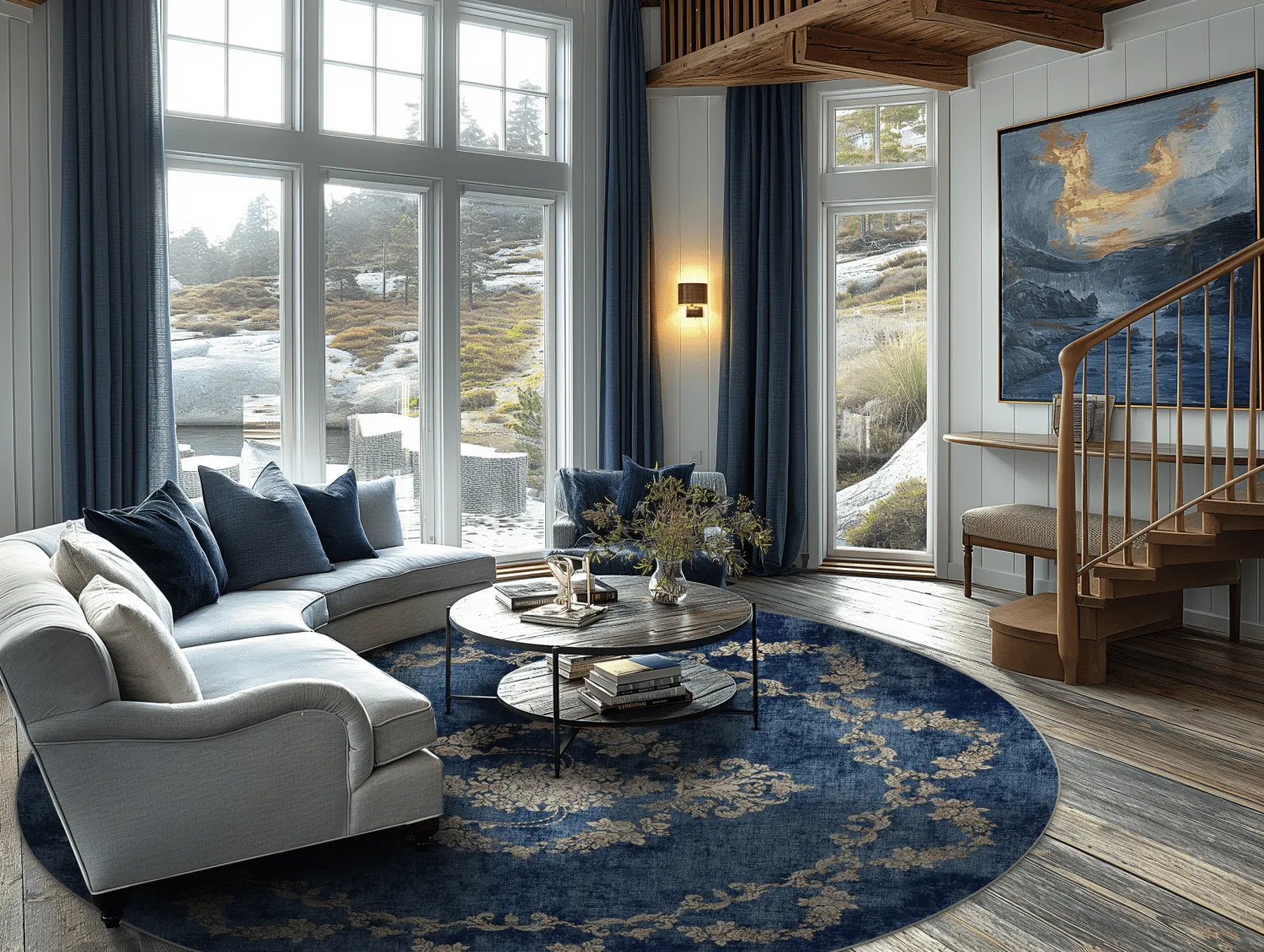 Rundt tæppe - Taknis (blå)