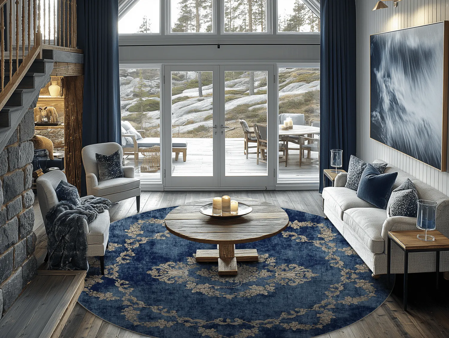 Rundt tæppe - Taknis (blå)