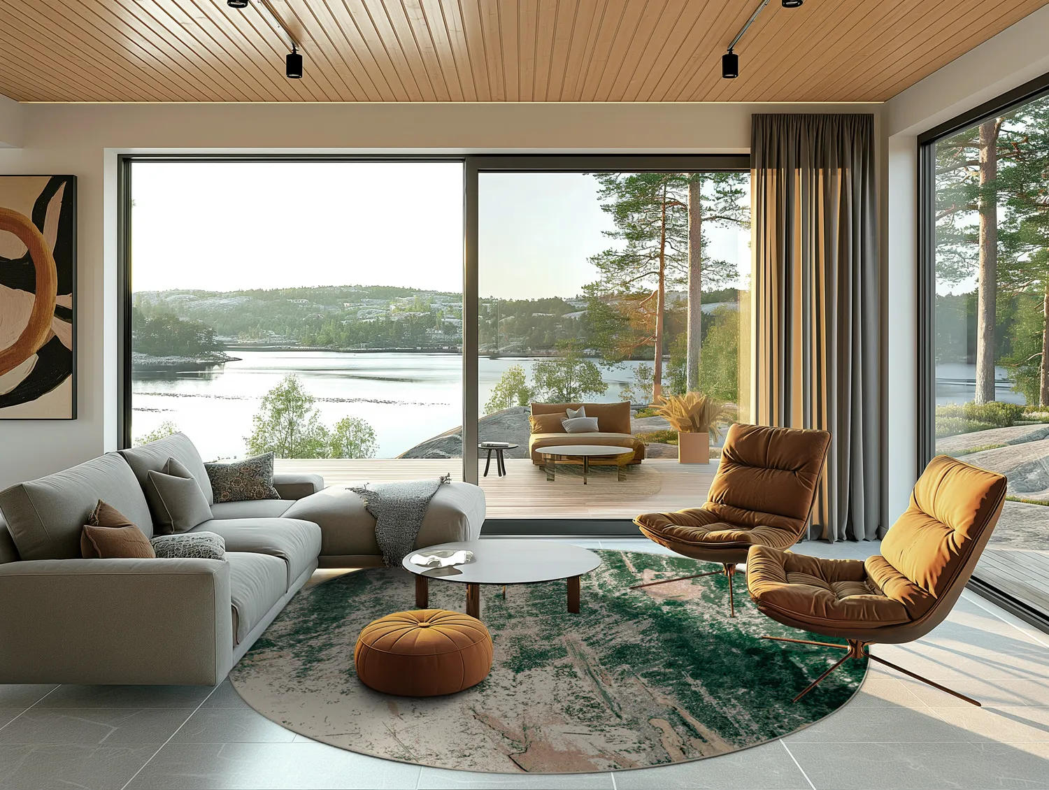 Rundt tæppe - Tamalous (beige/grøn)