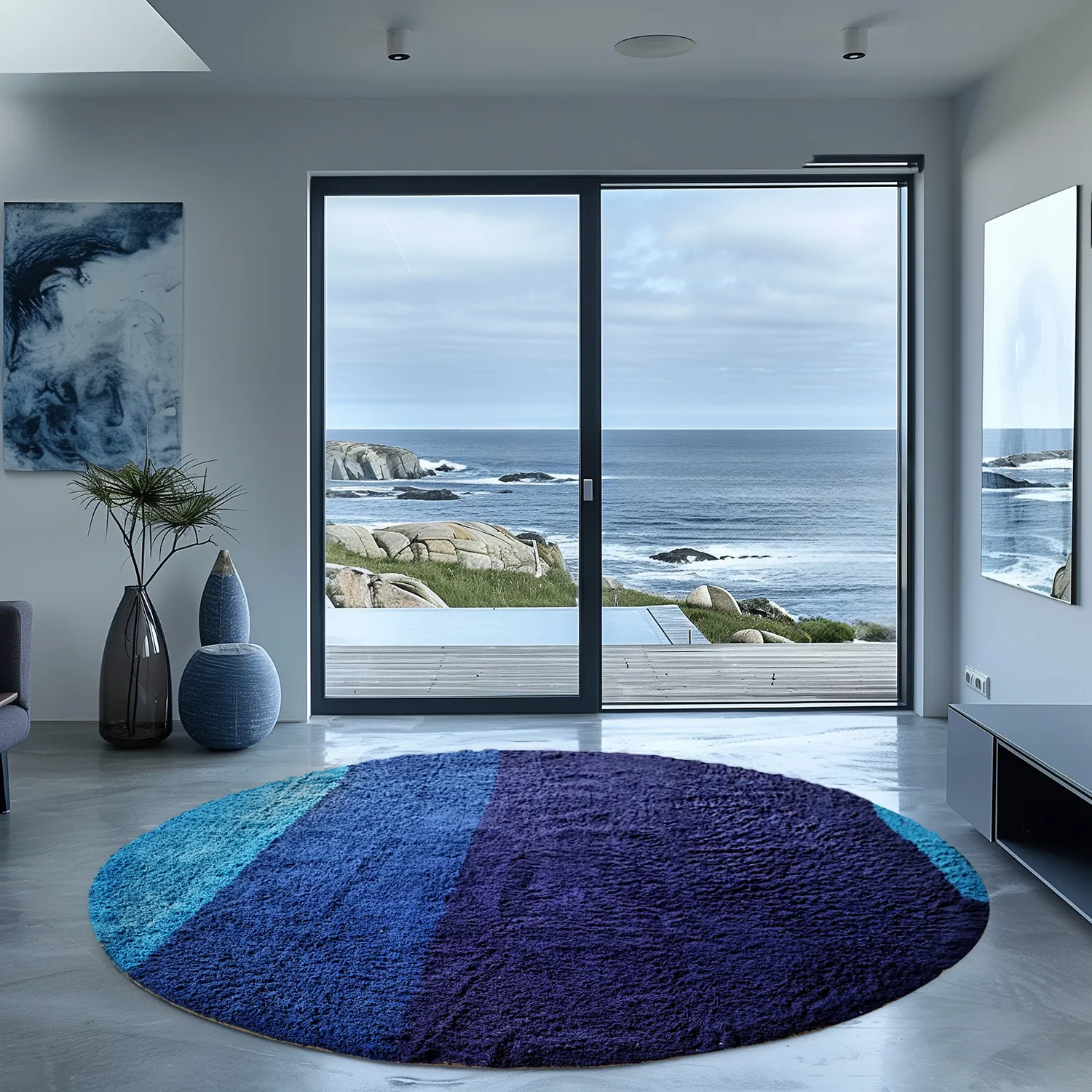 Runde tæpper - Taro Natural Cotton Shaggy (blå)