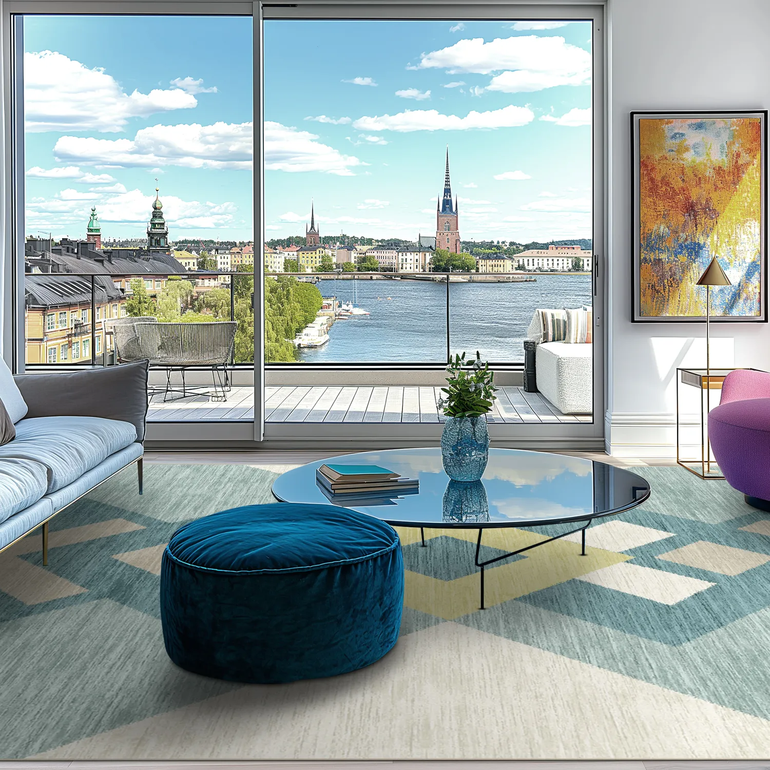 Wilton-tæppe - Temara (blå/multi)