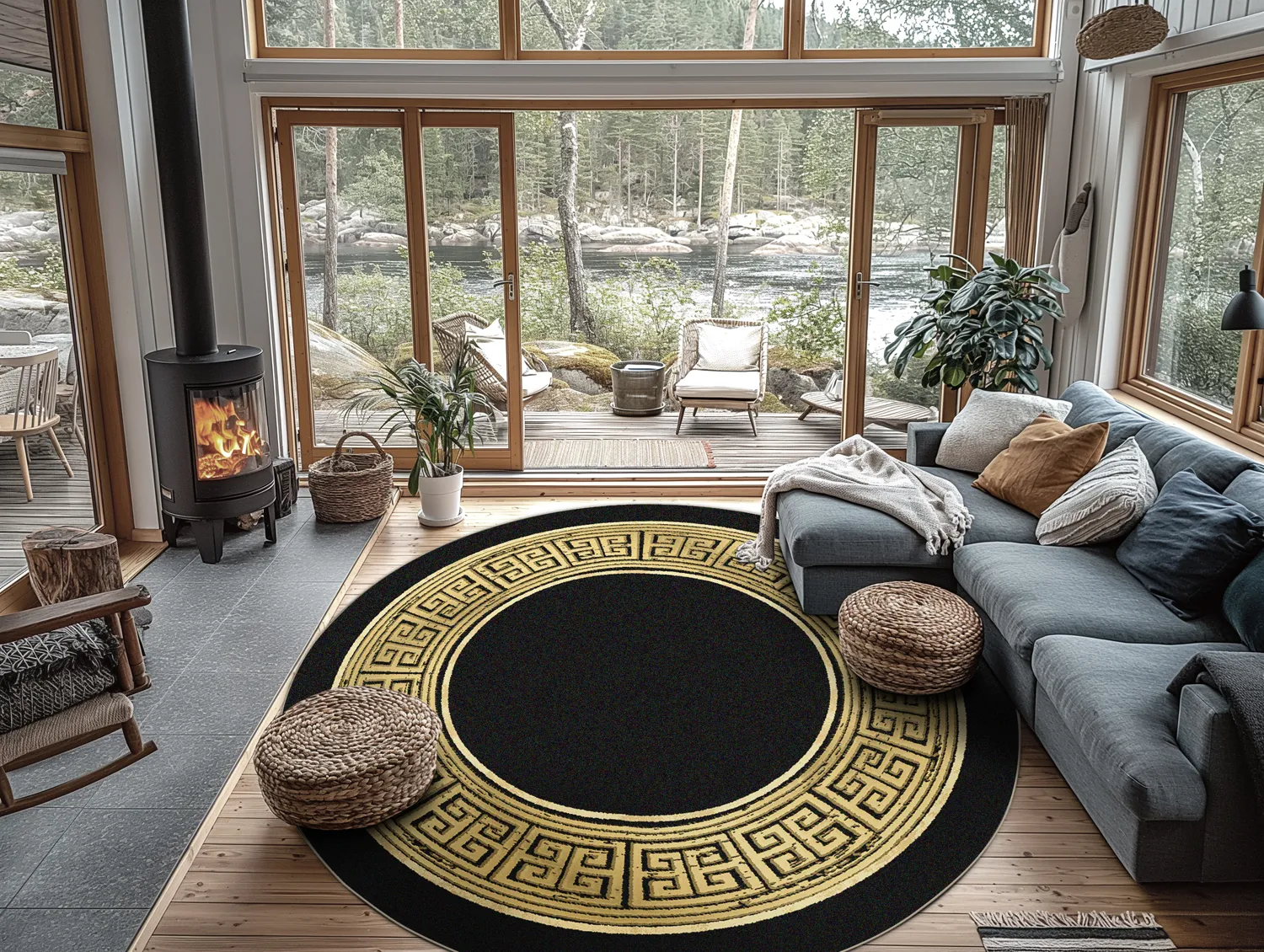 Rundt tæppe - Tilos (sort/guld)