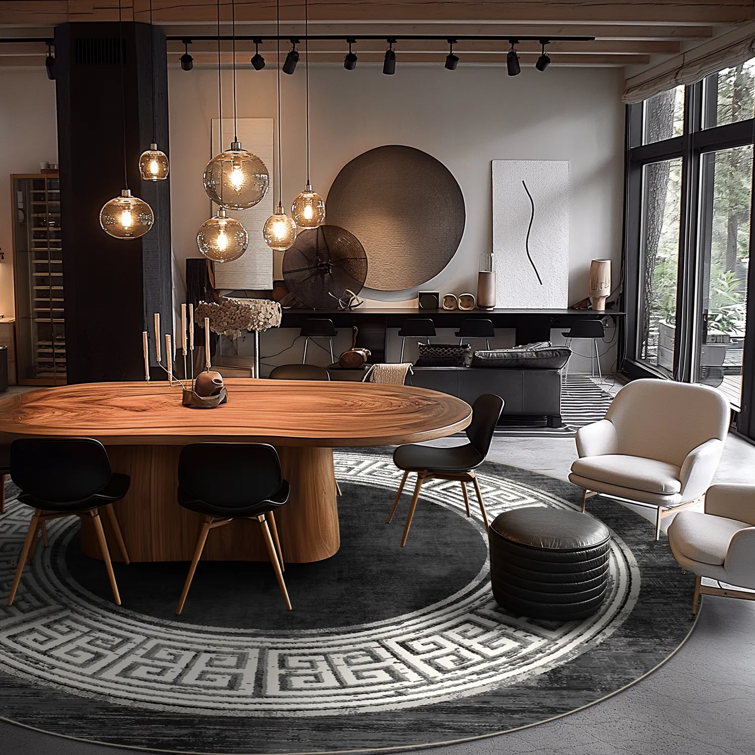 Rundt tæppe - Tilos (sort/hvid)