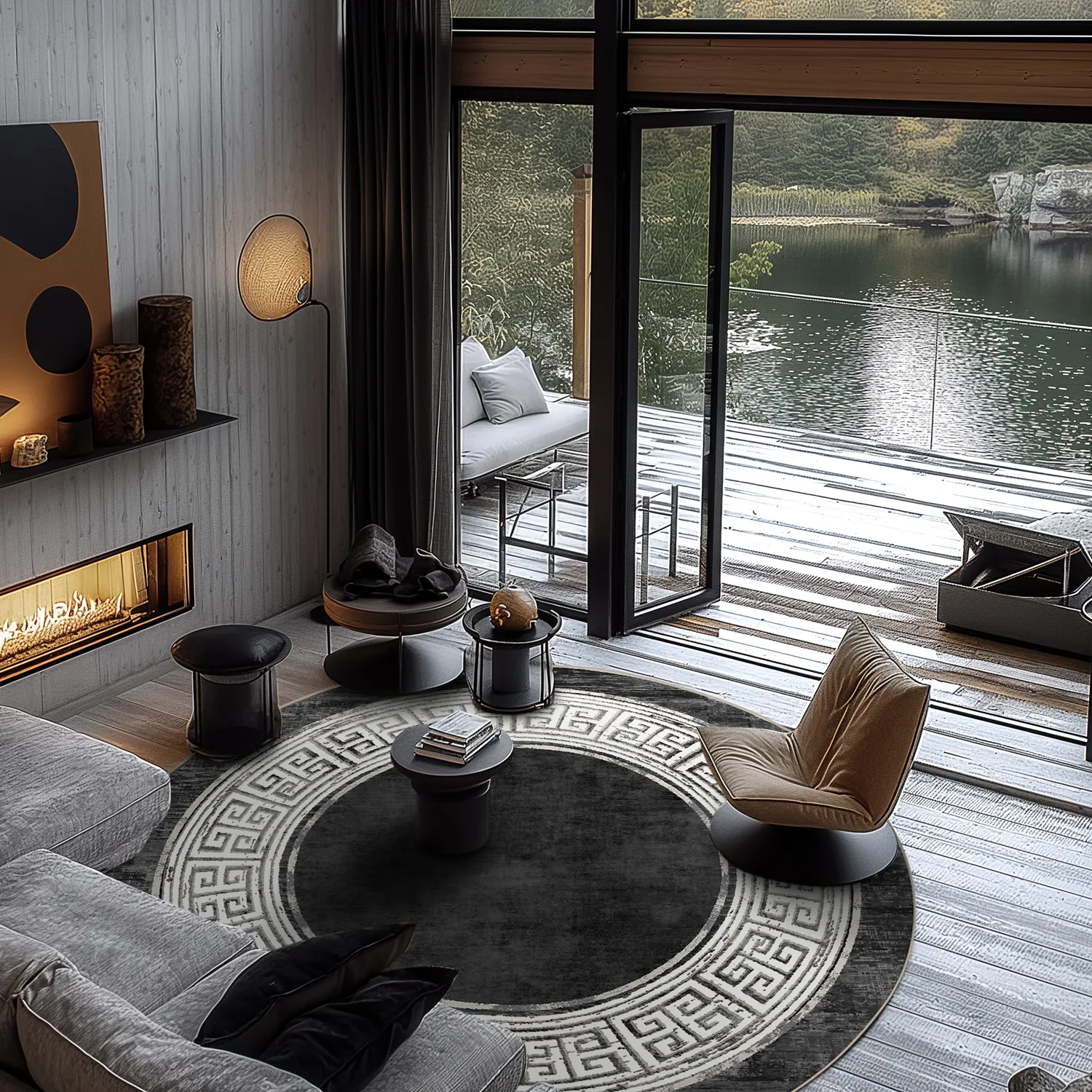 Rundt tæppe - Tilos (sort/hvid)