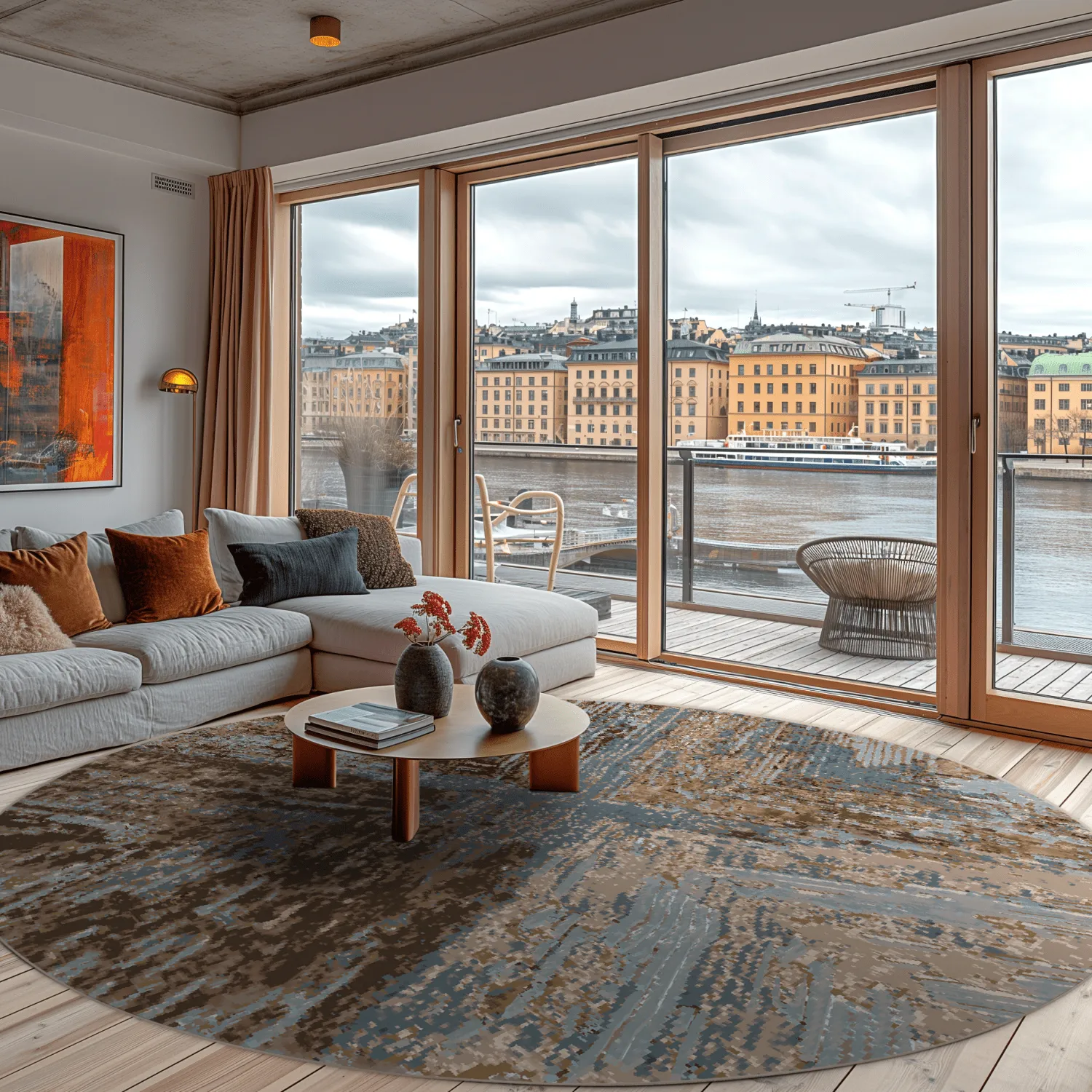 Rundt tæppe - Tizzano (blå/multi)