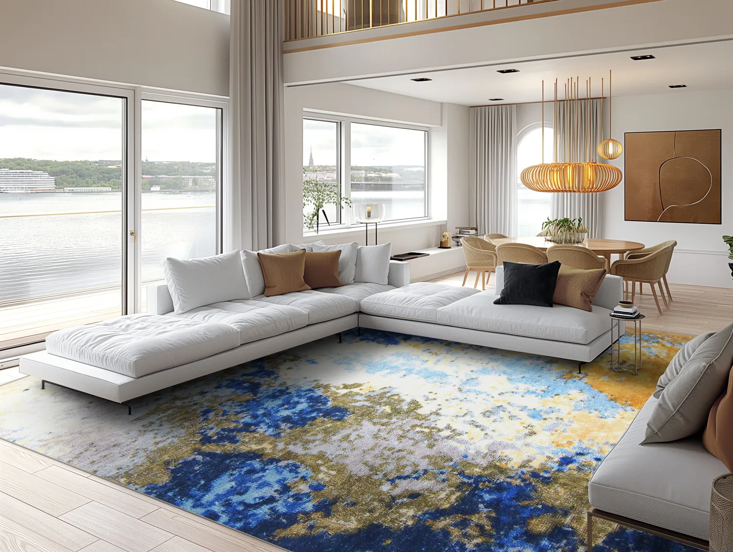 Wilton-tæppe - Travale (blå/gul/multi)