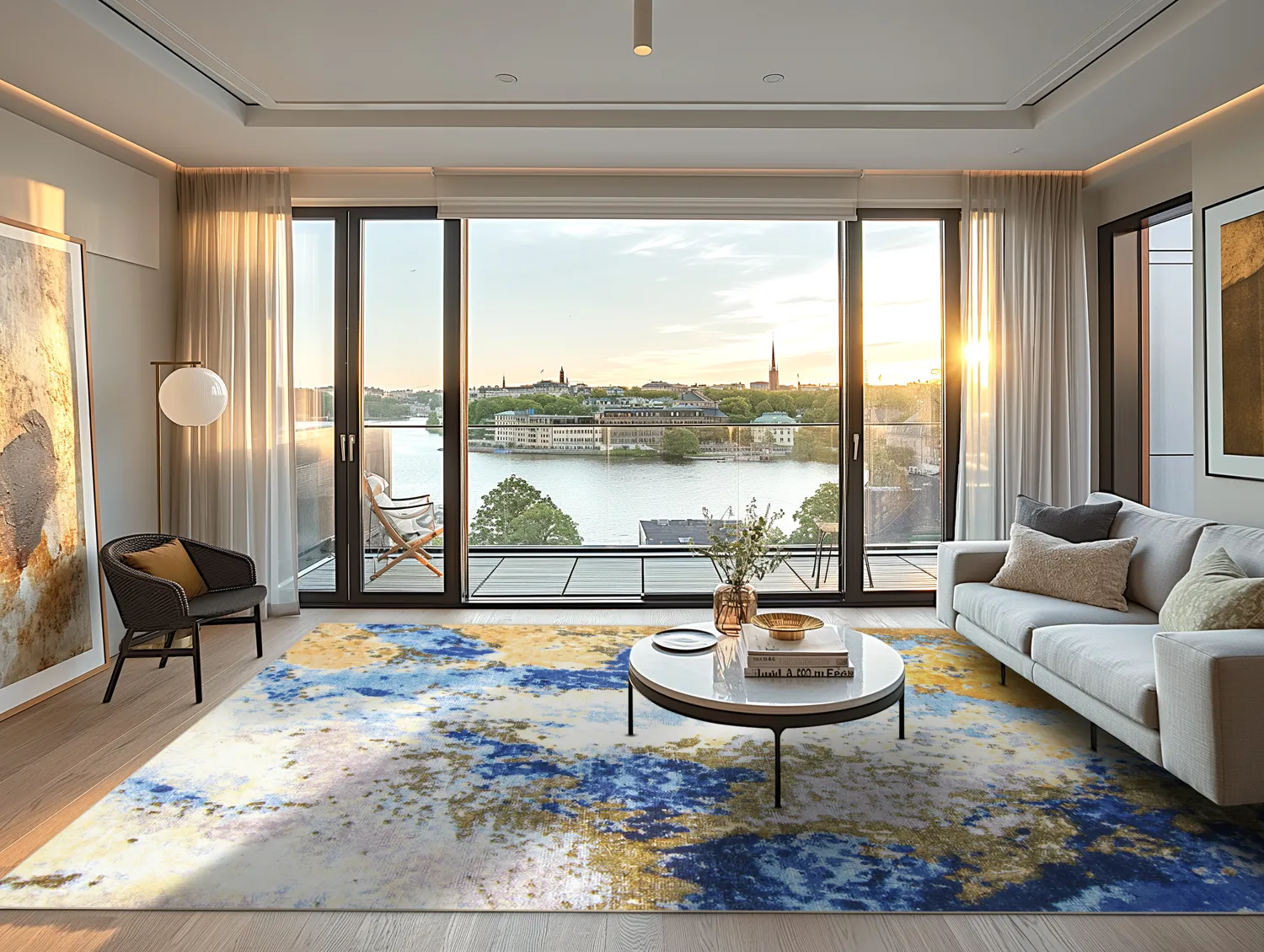 Wilton-tæppe - Travale (blå/gul/multi)