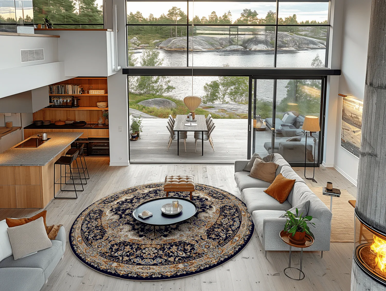 Rundt tæppe - Vakifli (sort/multi)