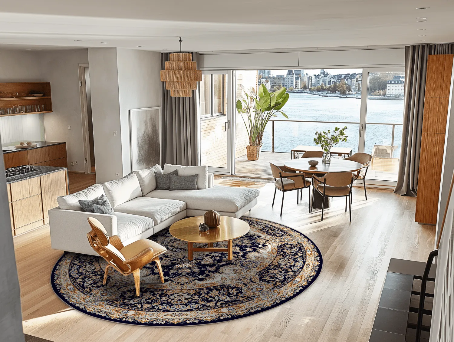 Rundt tæppe - Vakifli (sort/multi)