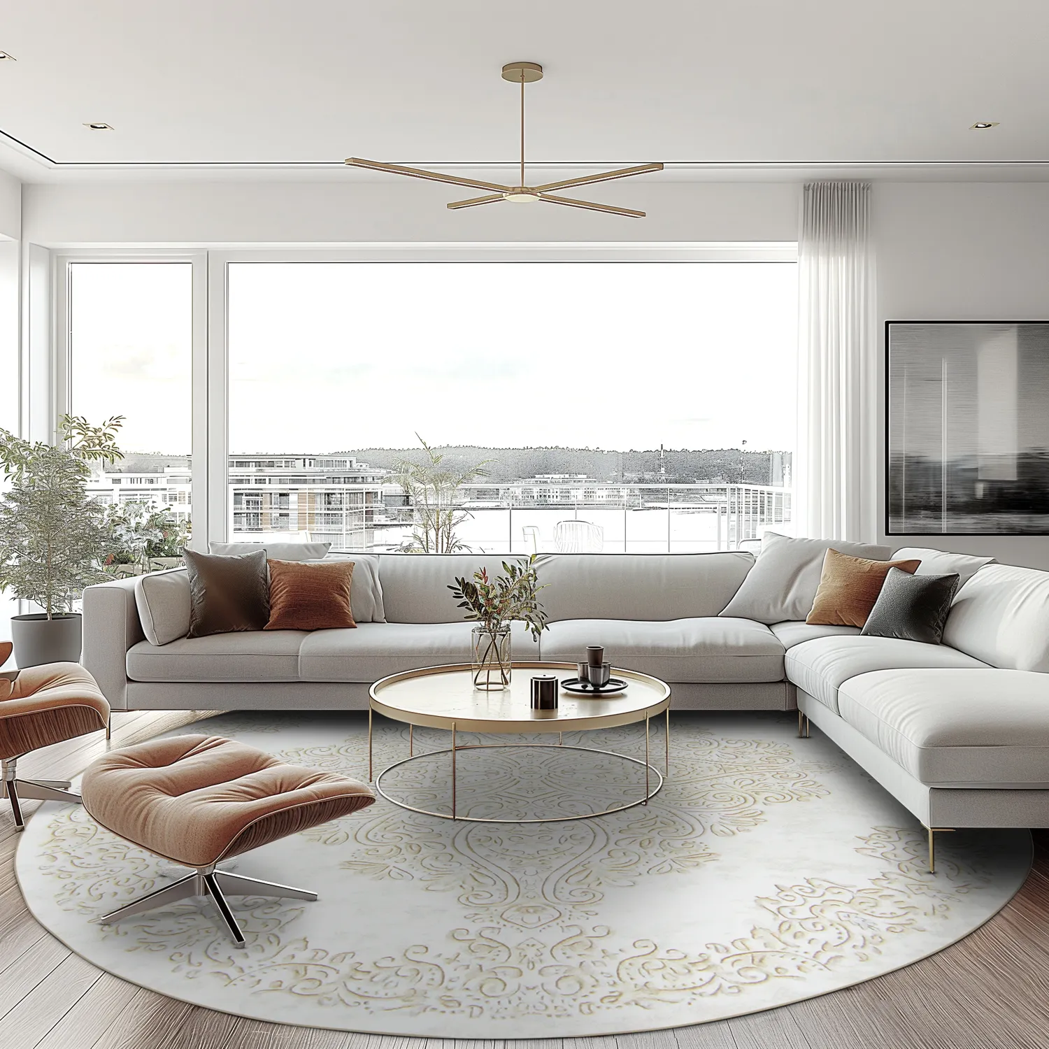 Rundt tæppe - Valenza (hvid/beige)