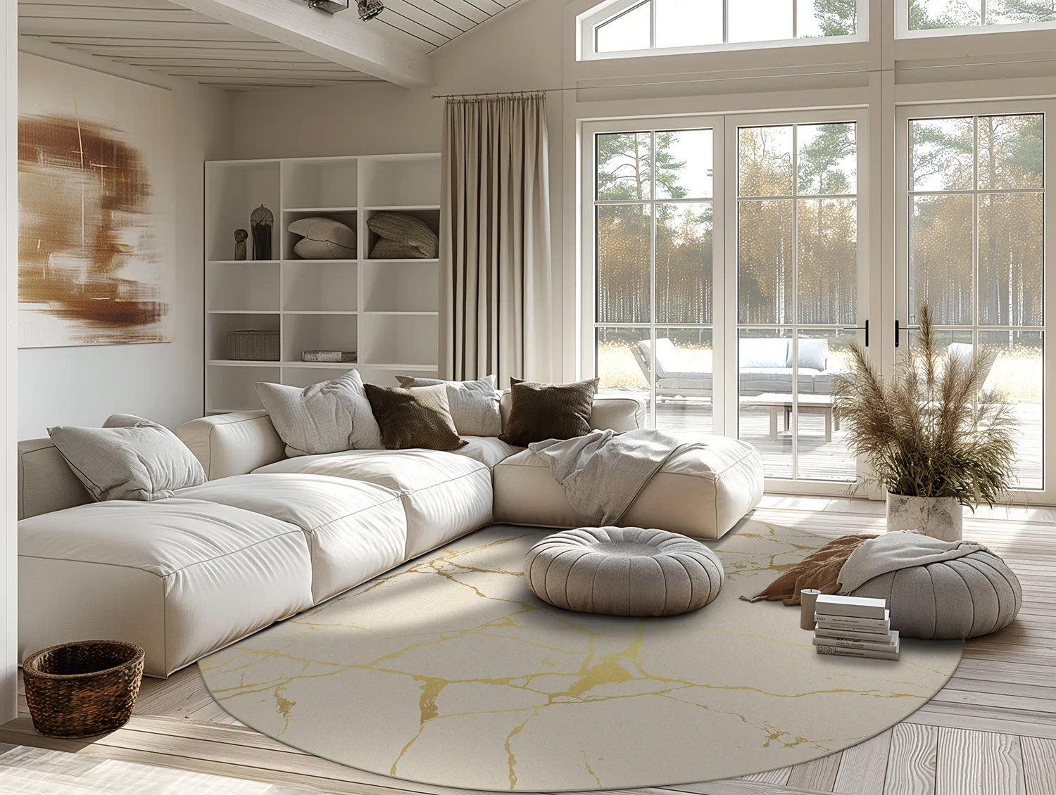 Rundt tæppe - Vieste (beige/guld)