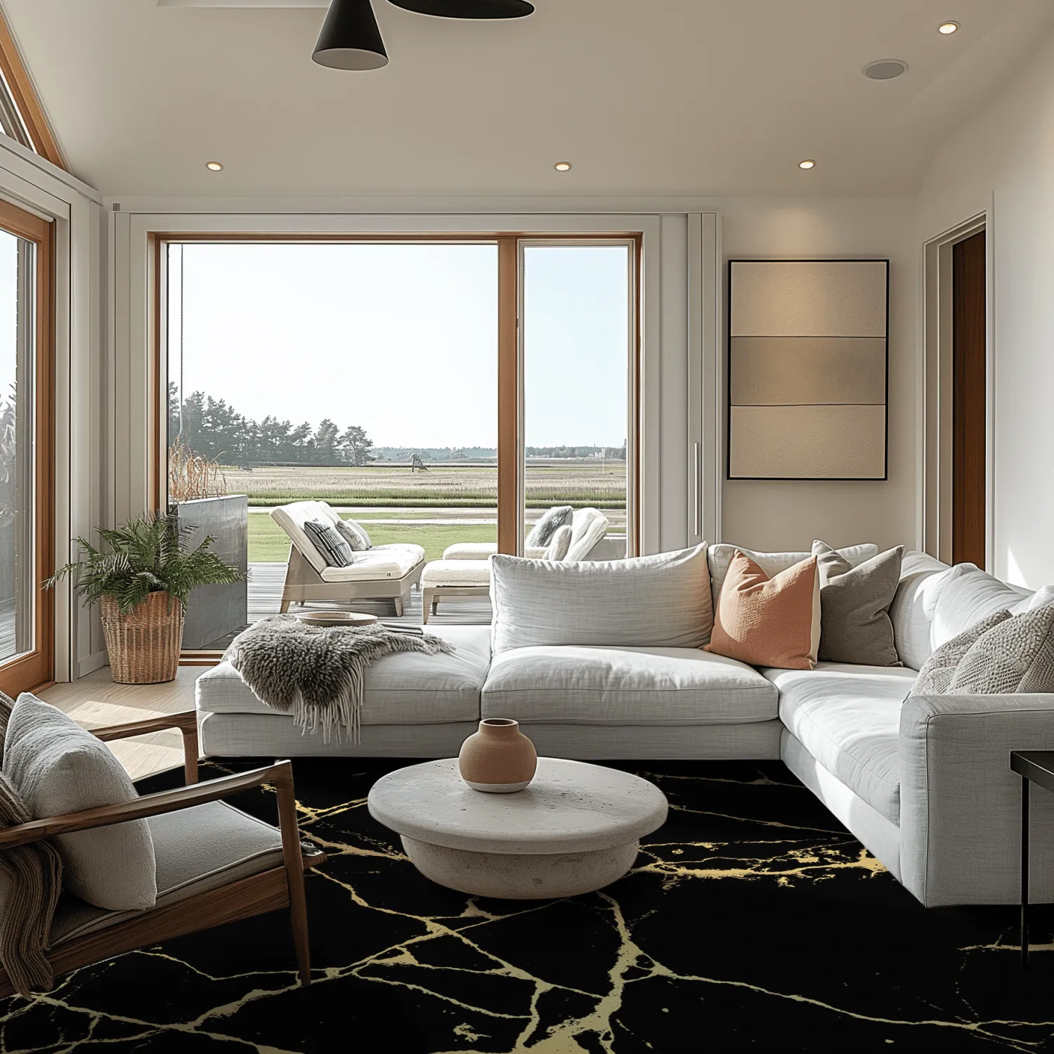 Rundt tæppe - Vieste (sort/guld)