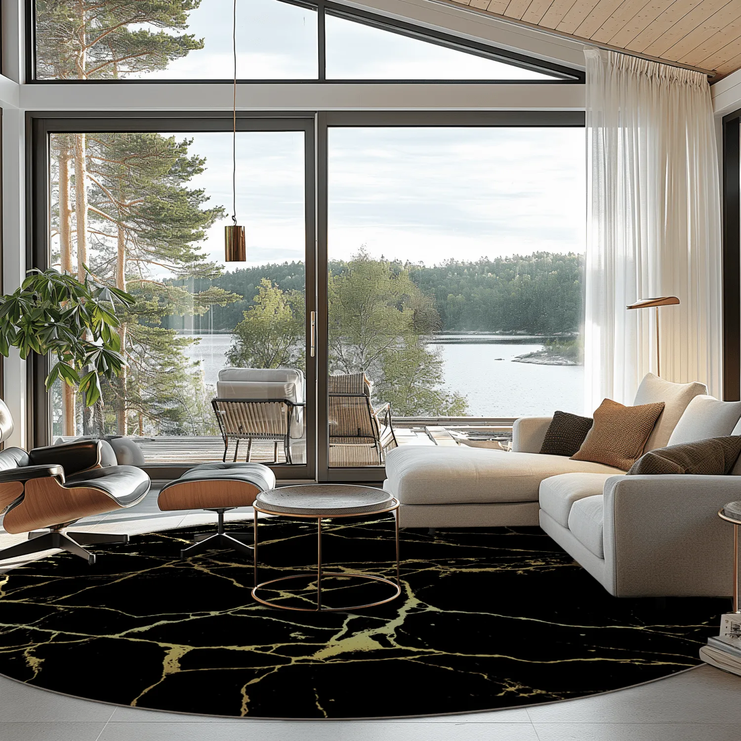 Rundt tæppe - Vieste (sort/guld)