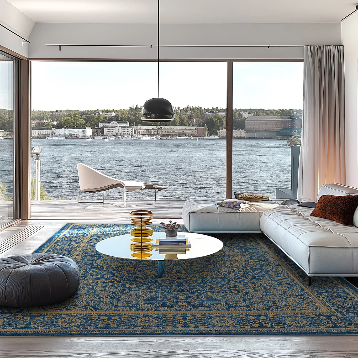 Wilton-tæppe - Vinadio (blå/guld)