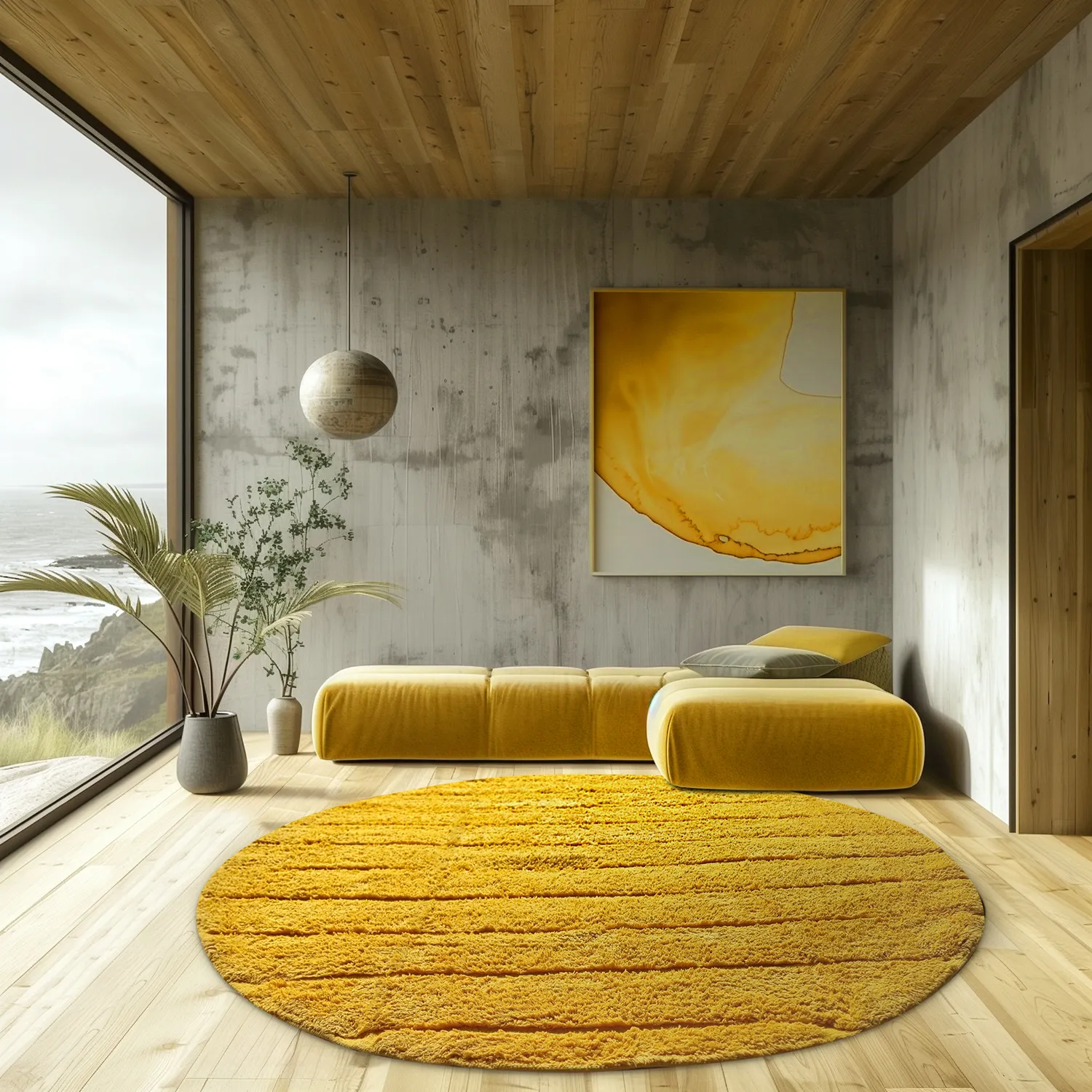 Runde tæpper - Willow Natural Cotton Shaggy (gul)