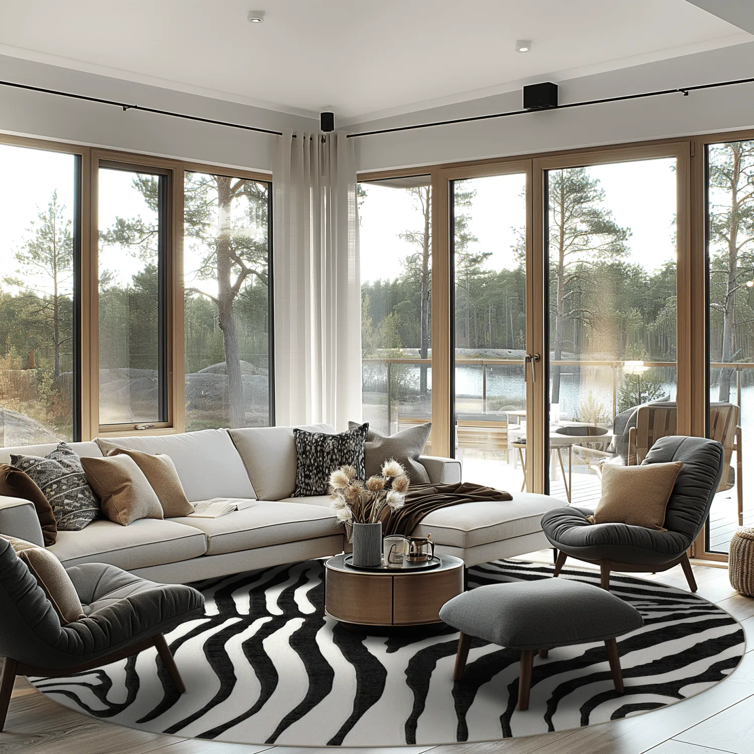 Rundt tæppe - Zebra (sort/hvid)