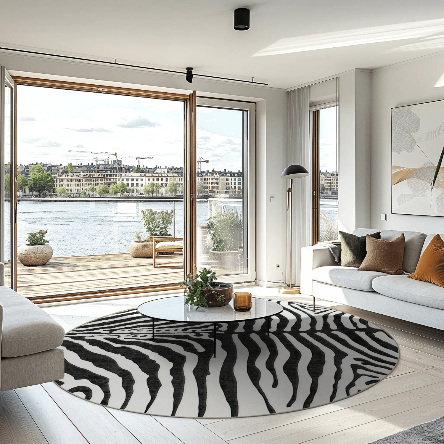 Rundt tæppe - Zebra (sort/hvid)