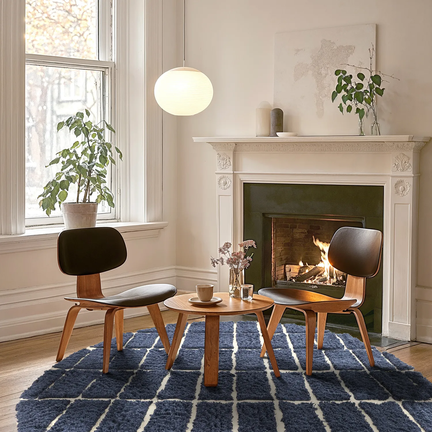 Rundt tæppe - Zola Natural Cotton Shaggy (blå)