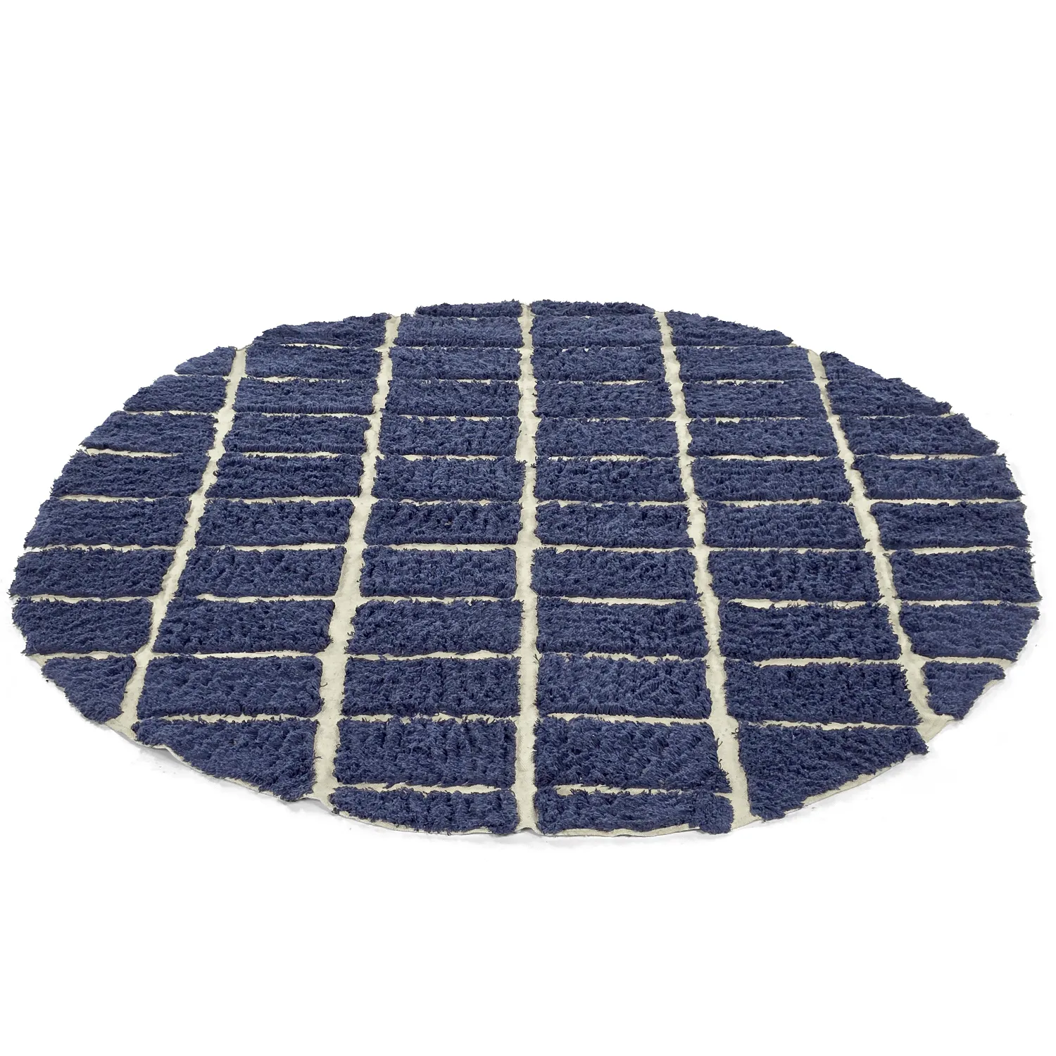 Rundt tæppe - Zola Natural Cotton Shaggy (blå)